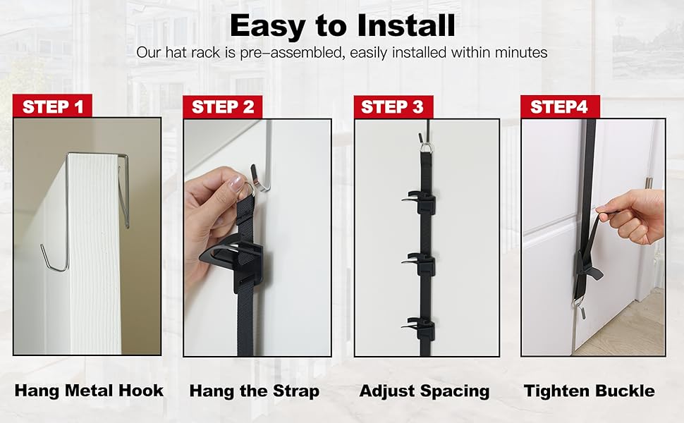 Hat Rack for Door - Two-Way Hanging Caps with Display Hooks and Hanger, Hat Organizer for Baseball Caps, Over the Door Hat Storage Organizer for Bedroom, Entrance or Garage Doors - 2 Packs