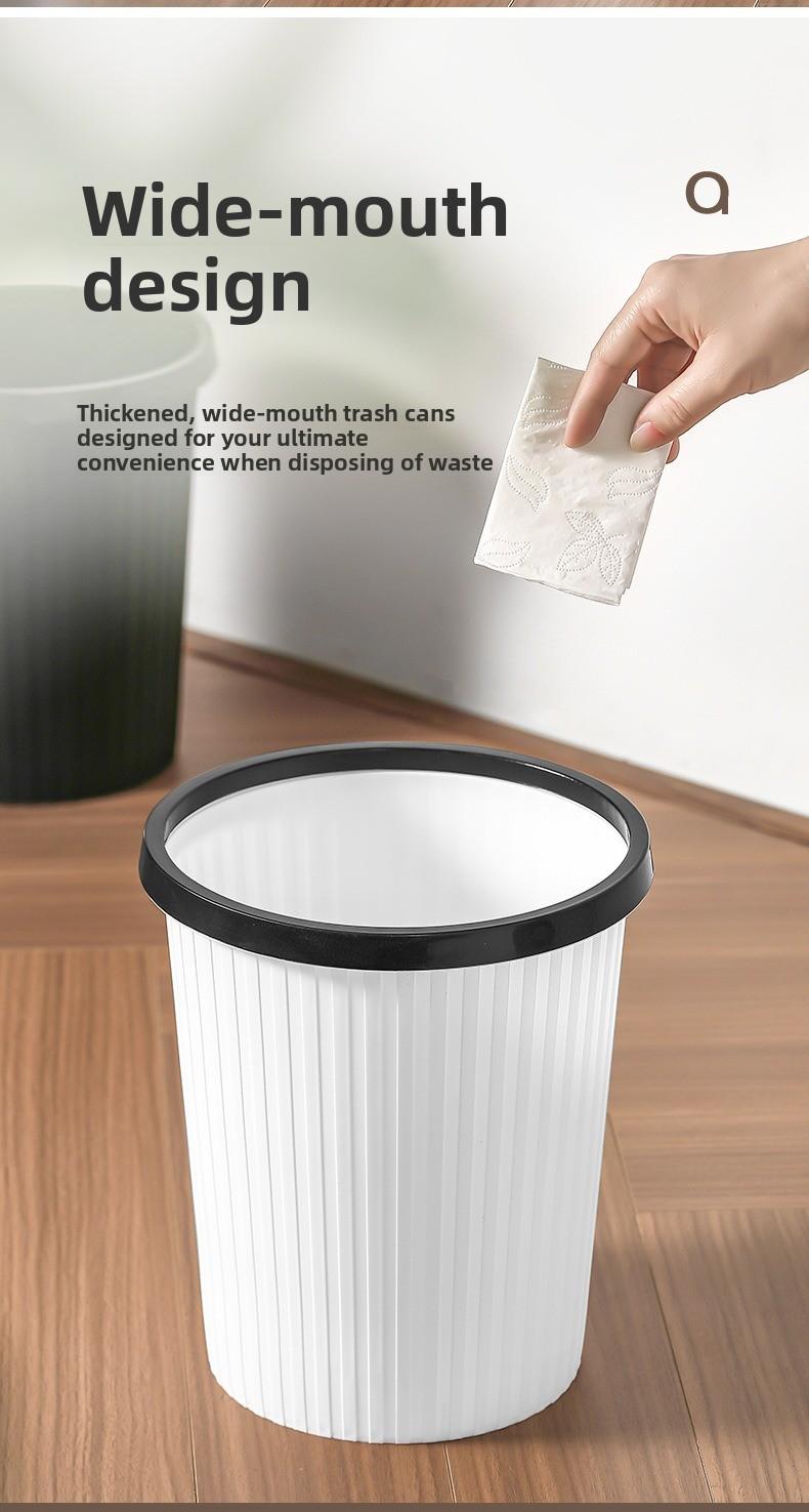 Large household open-top paper basket with press ring, suitable for kitchen, bathroom, and living room, striped, creative, minimalist style trash can