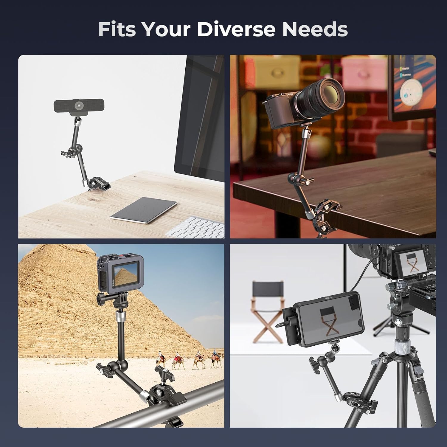 SmallRig Magic Arm w Clamp, Overhead Phone Mount, Flexible Desk Camera Mount & Clamp, Articulating Friction Boom Arm w Thread Adapter, for Light, Webcam, Mic, Action Camera,for Content Creators,Gimbal Stabilizer Tech Gimbal 4766