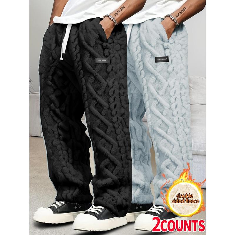 2‑Pack Value Set‑Men’s Fall Winter Thick Fleece‑Lined Casual Pants, Exquisite Jacquard Fabric, Adjustable Drawstring Waist, Regular‑Fit Sporty Trousers, Great for Daily Casual Outfits and Outdoor Activities