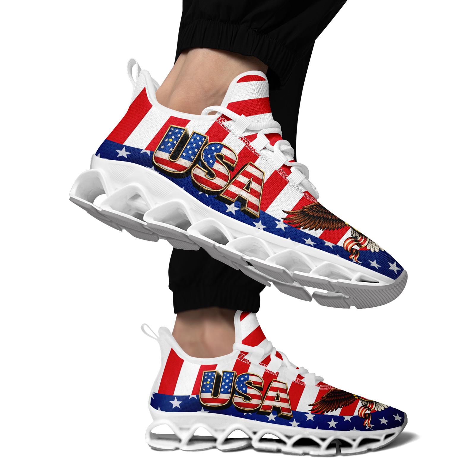 Men's Patriotic US Colors Sports Shoes, Stylish Breathable Blade Sneakers, Comfortable All-Day Wear Casual Walking Shoes