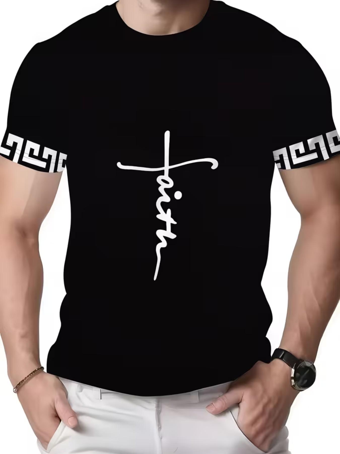 Men's Casual Slim-Fit T-Shirt, All over Print, No Button, No Zipper, Outdoor Commute, Fashionable American Retro Style