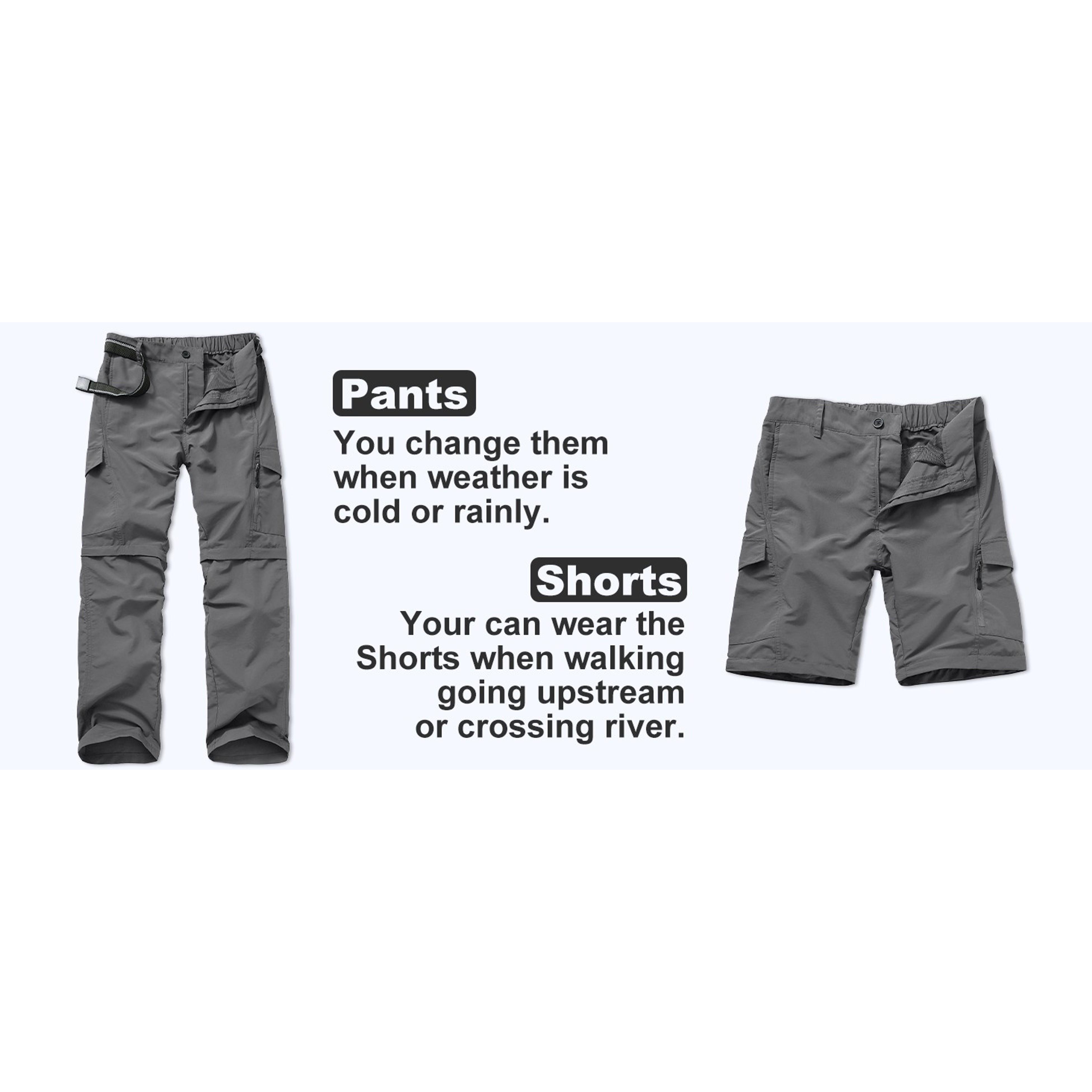 Boy Scout Pants Hiking Mens Convertible Zip Off Safari Fishing Outdoor Cargo Quick Dry Lightweight Breathable Stretchy UPF 50 Water Resistant Camping Travel Backpacking Hunting