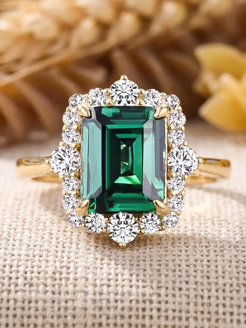 Women's Princess Green Zircon Ring, Elegant Fashion Rings, Emerald Cut Solitaire Ring, Elegant Engagement Ring, Valentine's Day Christmas Gift, Bridal Wedding Engagement Jewelry, Daily Wear Decorative Accessories