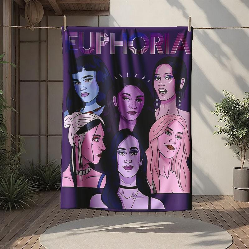 Euphoria Main Characters Fleece Blanket - Retro Neon Portrait Design, Ultra-Soft Plush Throw for Trendy Home Decor & TV Show Fans, Perfect Gift for Daughters, Sons, or Your Beloved