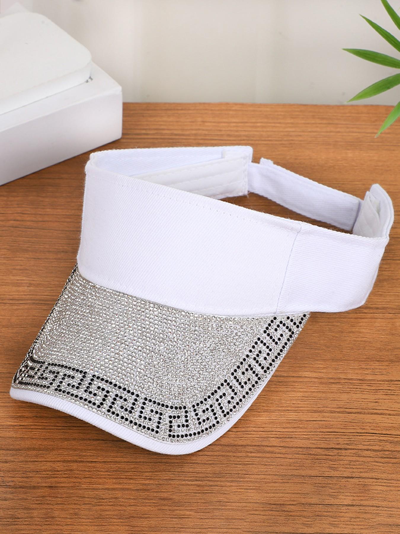 Unisex Rhinestone Sun Hat, Adjustable Summer Outdoor Cap, Fashionable Sports Visor, Beach Vacation Travel Hat, Versatile Bent Brim Hat