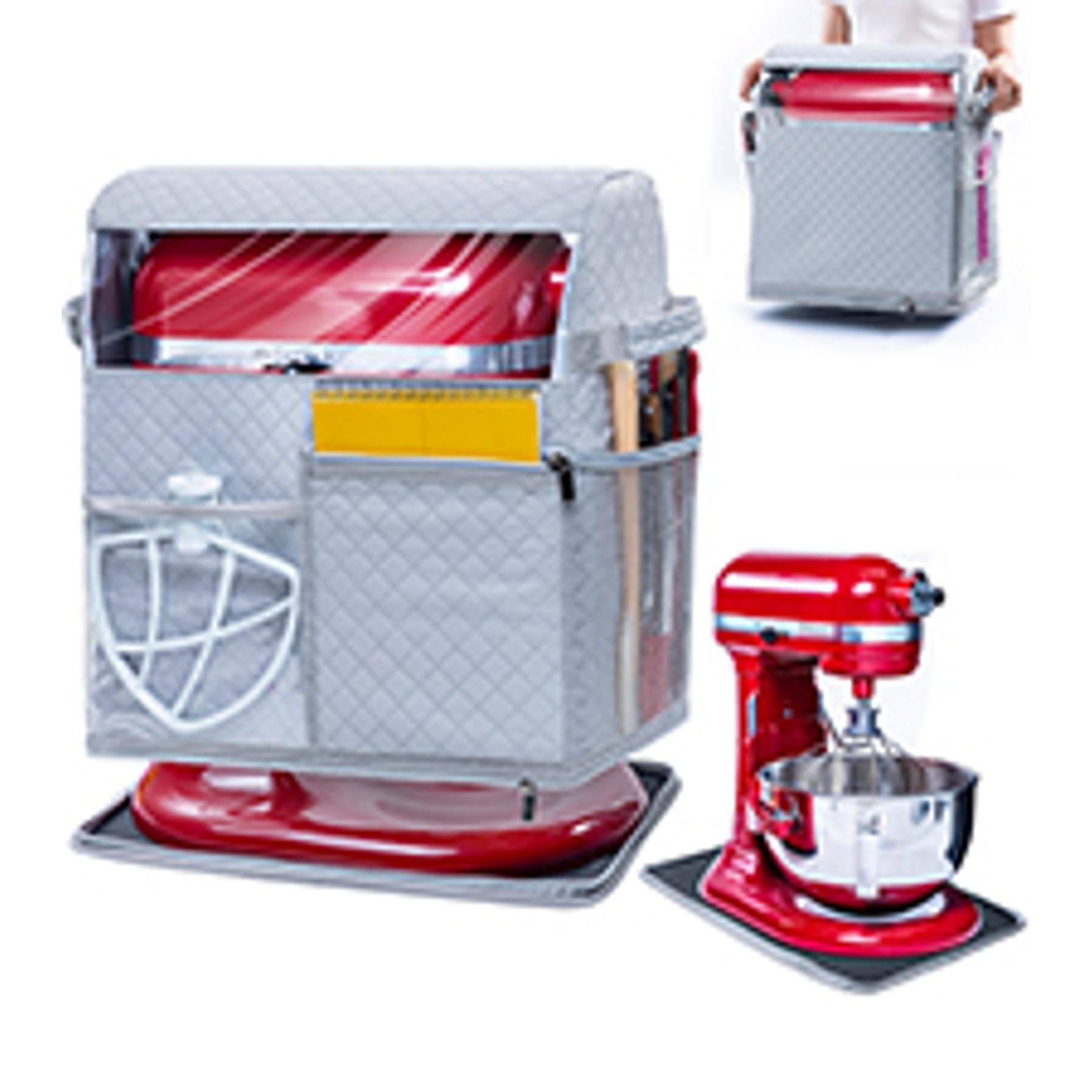 Stand Mixer Cover with Detachable Appliance Sliders Base Compatible with KitchenAid Mixer-Storage Bag for 6/7/8 Quart with Pockets for Kitchen Aid Accessories and Attachments