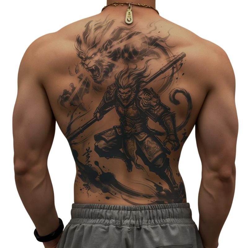 Mighty Monkey King full back tattoo waterproof temporary tattoo sticker magic tattoo lasting 7-15 days herbal juice semi permanent tattoo large pattern simulation tattoo