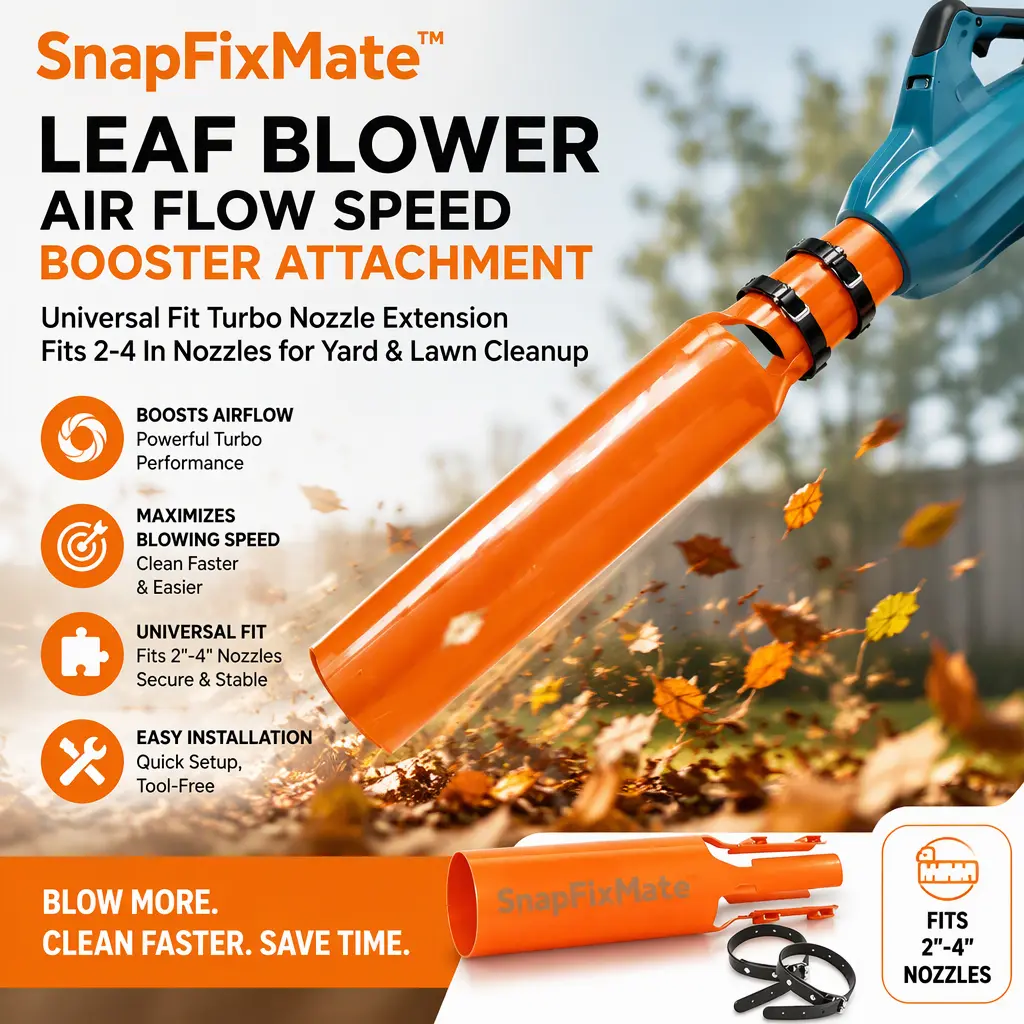 SnapFixMate Turbo Nozzle Extension, Leaf Blower Air Flow Speed Booster Attachment, Universal Fit for 2 to 4 Inch Nozzles, Great Garden Tool for Lawn & Yard Cleanup Tasks