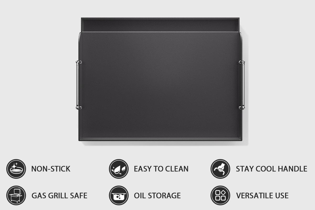 17" x 13" Metal Cast Iron Griddle for Gas Grill, Large Griddle Insert for Outdoor Gas Grill, Heavier Flat Top Griddle Cooking Skillet Plate Teppanyaki for Electric/Gas Grill/Camping Tailgating