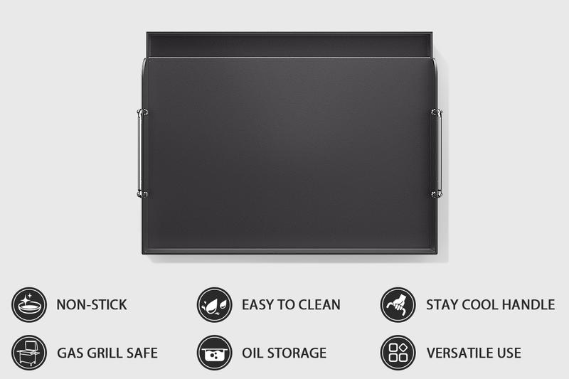 Uniflasy 17" x 13" Nonstick Cast Iron Griddle for Gas Grill, Large Griddle Insert for Outdoor Gas Grill, Heavier Flat Top Griddle Cooking Skillet Plate Teppanyaki for Electric/Gas Grill/Camping Tailgating