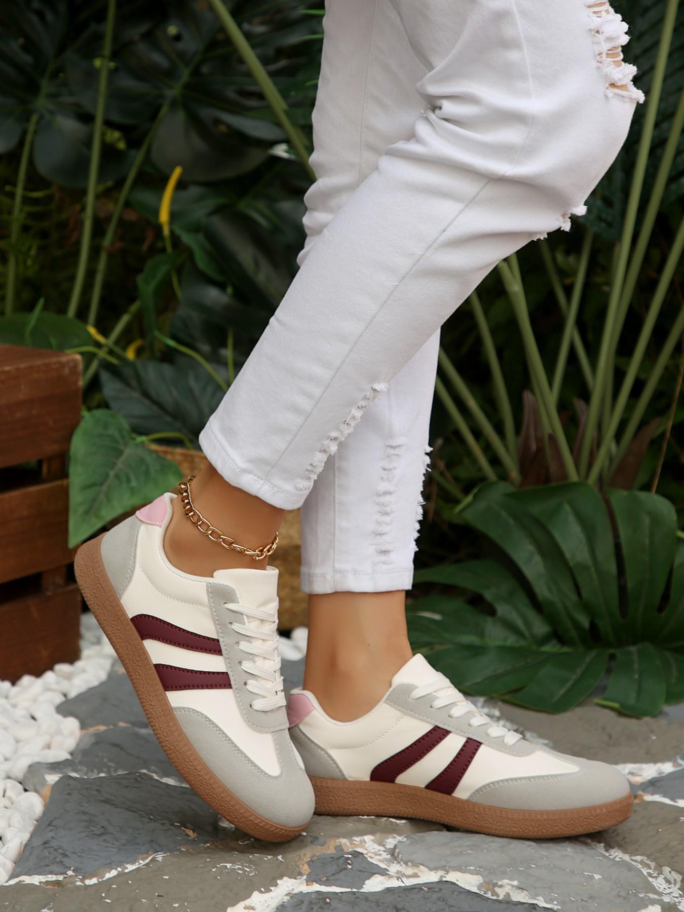 Women's Retro Colorblock Trainers, Classic Patchwork Casual Sneakers, Soft Sole Versatile Sports Shoes, All Seasons Low Top