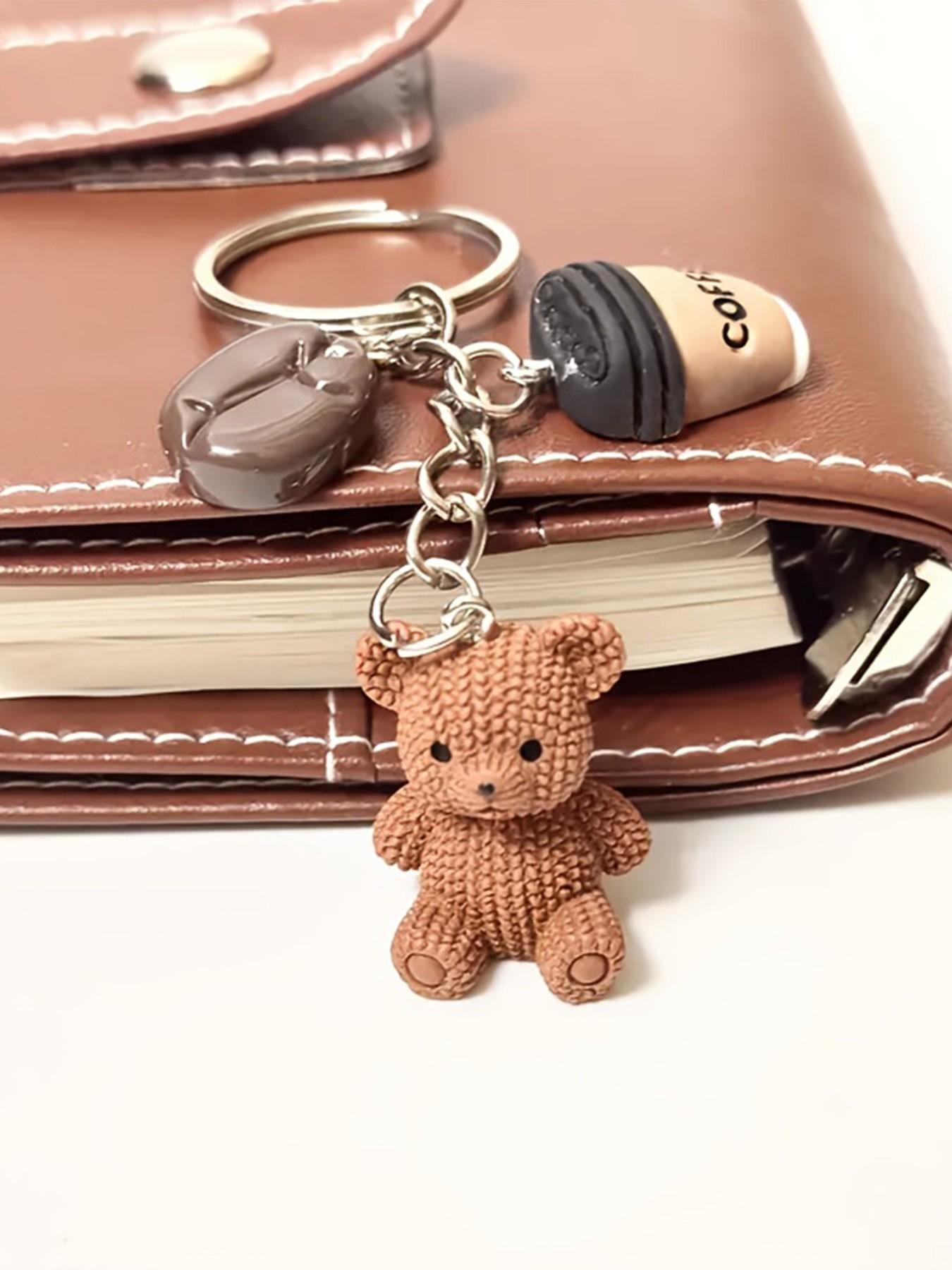Cute Teddy Bear Coffee Charm Keychain, Bag Decoration, Fashion Accessory for Women, Birthday Gift, Party Favor