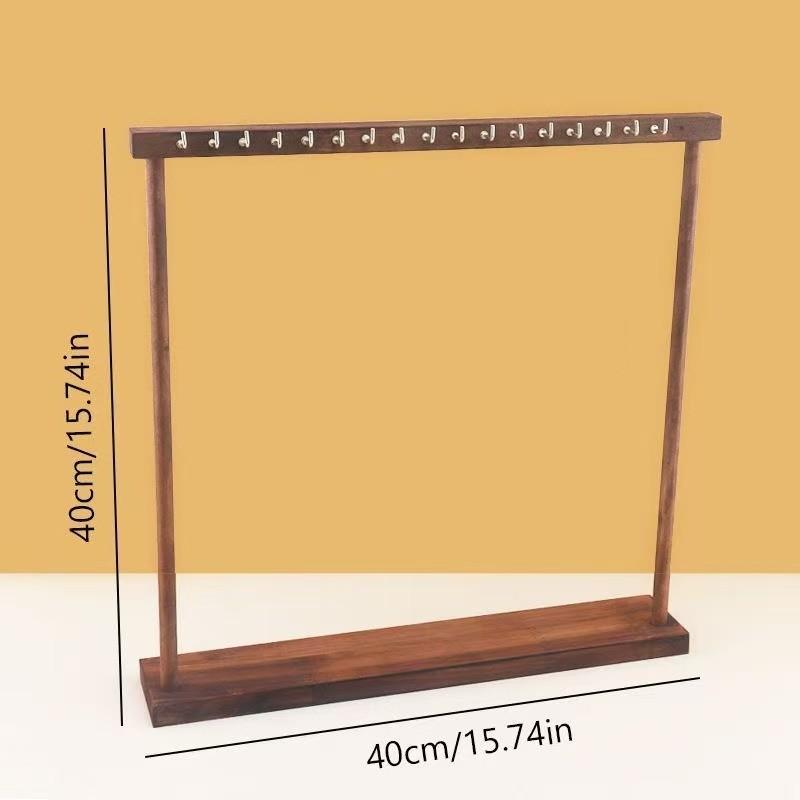 Walnut Color Necklace Display Stand, Solid Wood Jewelry Holder, Handmade Bracelet Pendant Rack, Wooden Storage Organizer