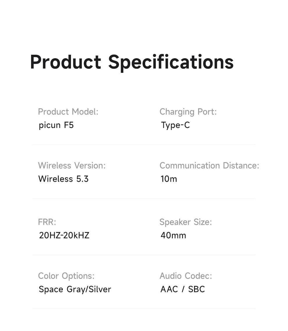Picun F5 ANC Wireless Headphones, Bluetooth 5.4 Low-Latency, -35dB Noise Cancellation, Electronic Connection, Hi-Fi Audio, Custom EQ, Comfortable for Travel & Work Connection Electronic Headset