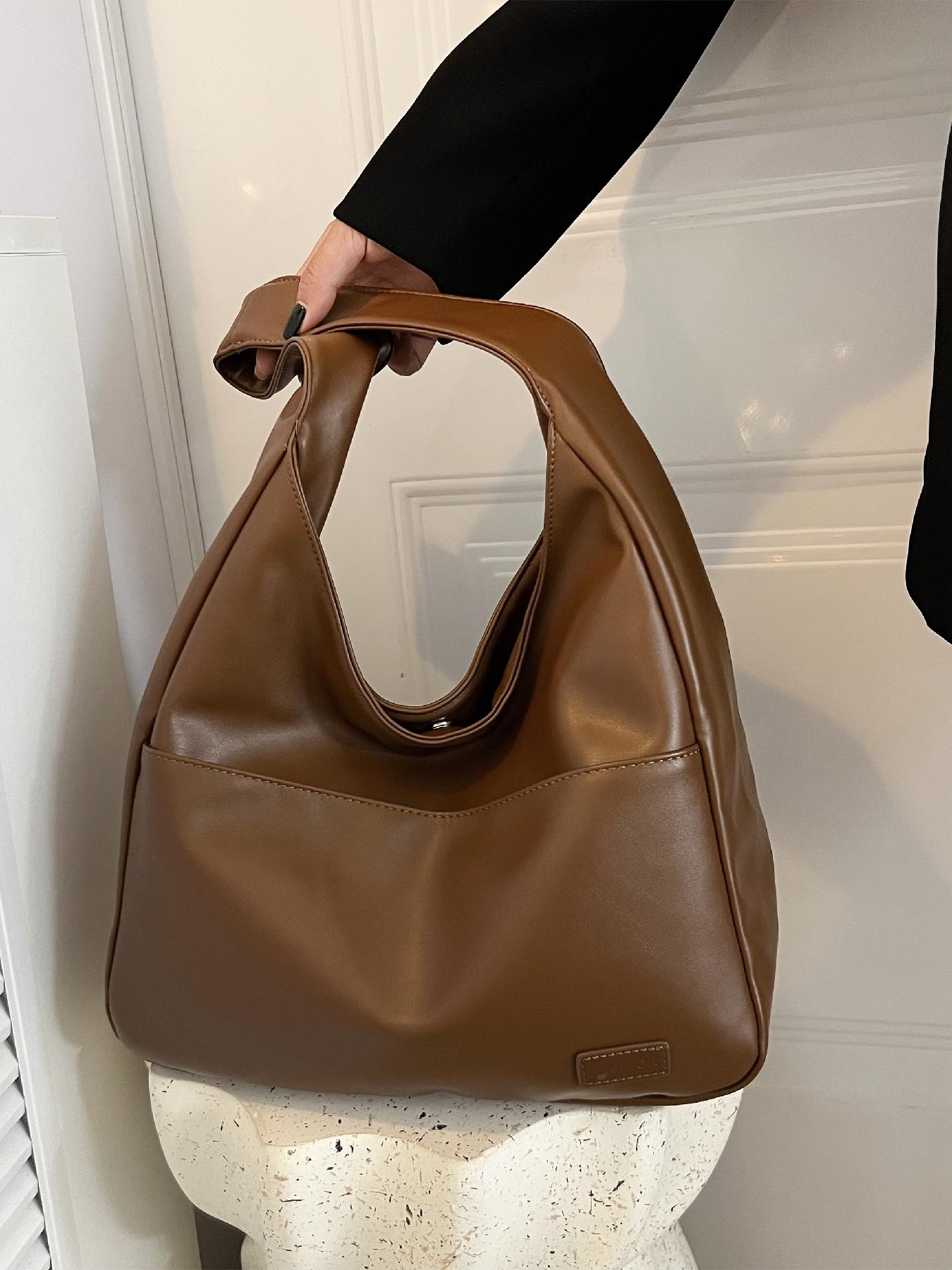 Trendy Solid Color Letter Patched Large Capacity Tote Bag, Minimalist Magnetic Closure Corduroy Shoulder Bag, Women's Dumpling Bag For Daily Used, Corduroy Hobo Bag