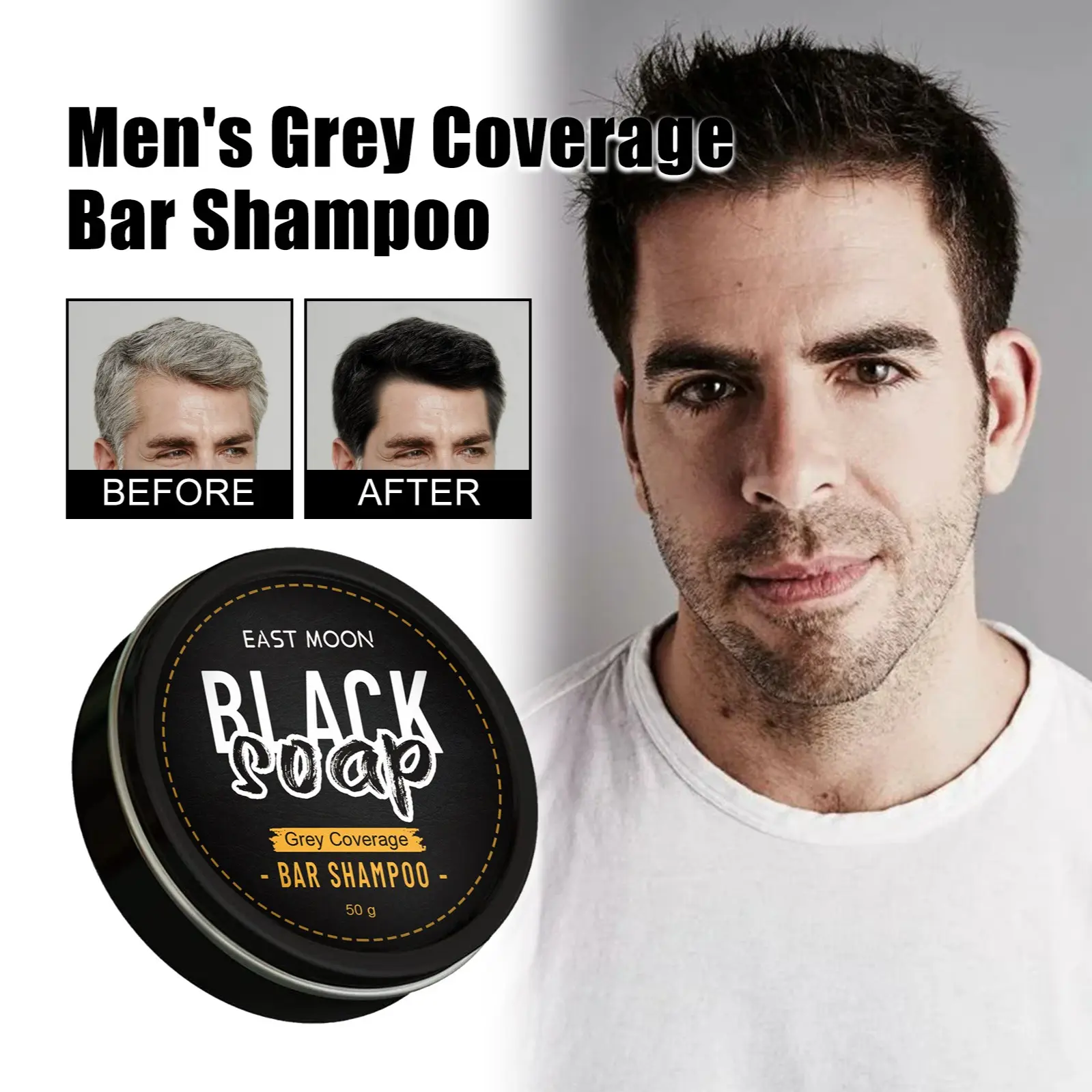 Men's Natural Glycerin Shampoo Bar for Hair Care, Cleans and Nourishes Hair, Dark Hair Shine Treatment, Grey Darkening Shampoo, Sustainable Hair Care Solution