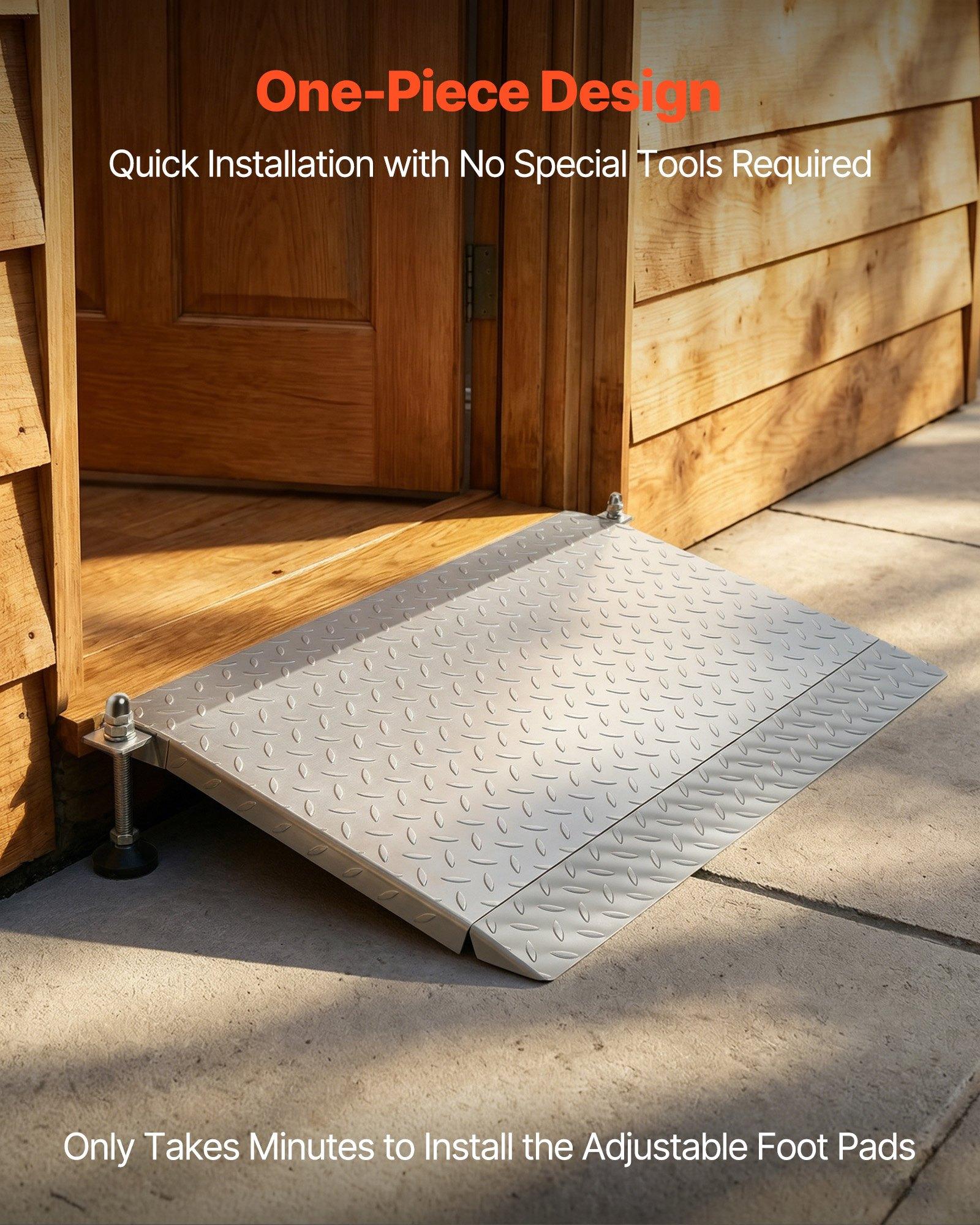 VEVOR Threshold Ramp for Doorways, 42.5 x 23.2 in, Platform Aluminum Wheelchair Ramp with Adjustable Height, Non-Slip Door Threshold Ramps, 1000 lbs Capacity, for Home Steps, Wheelchairs, Walkers VEVOR Threshold Ramp for Doorways, 42.5 x 23.2 in, Platform Aluminum Wheelchair Ramp with Adjustable Height, Non-Slip Door Threshold Ramps, 1000 lbs Capacity, for Home Steps, Wheelchairs, Walkers