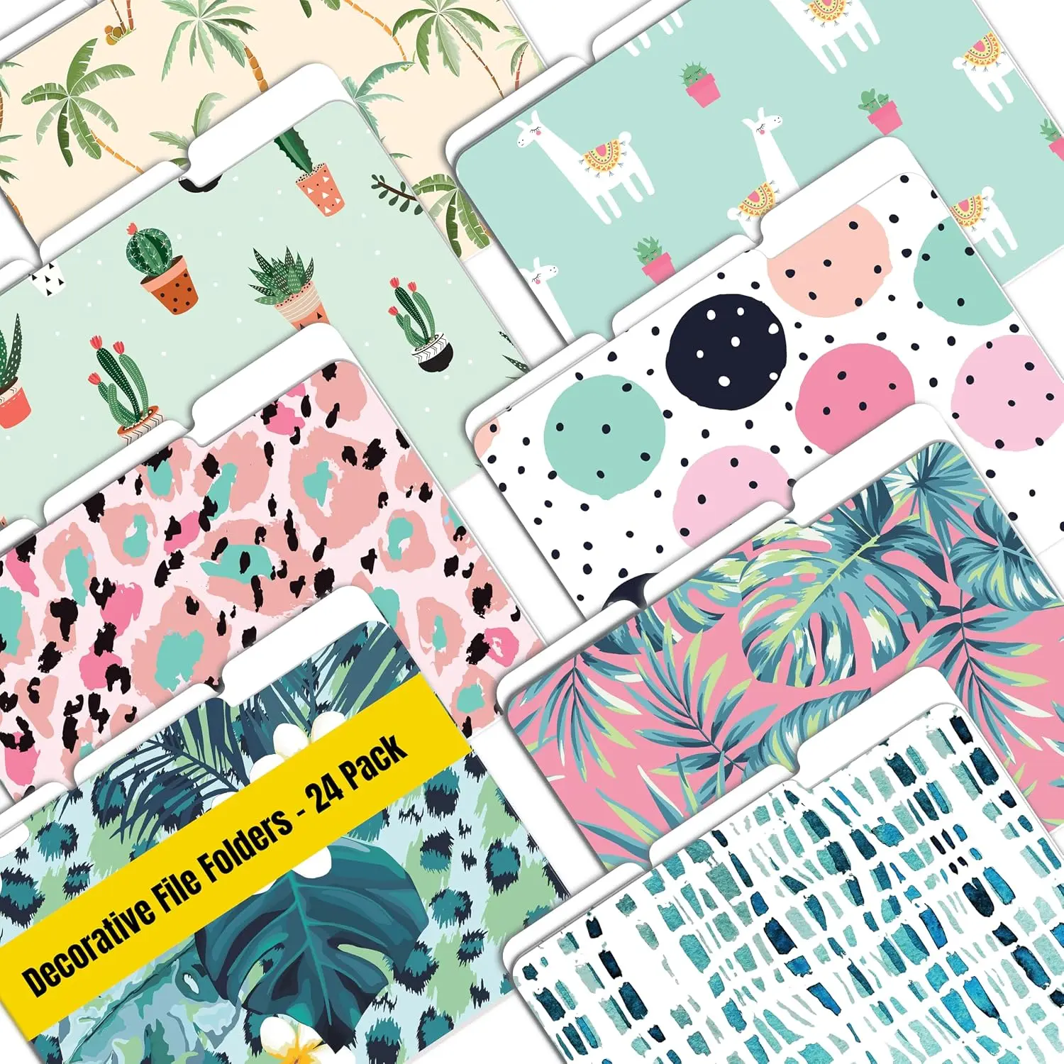 Decorative File Folders, 24 Pack, 8 Designs, Heavyweight, Letter Size (9.5" x 11.5") with 1/3 Cut Tab, Cute & Fun Modern Designs, Fashion Folders