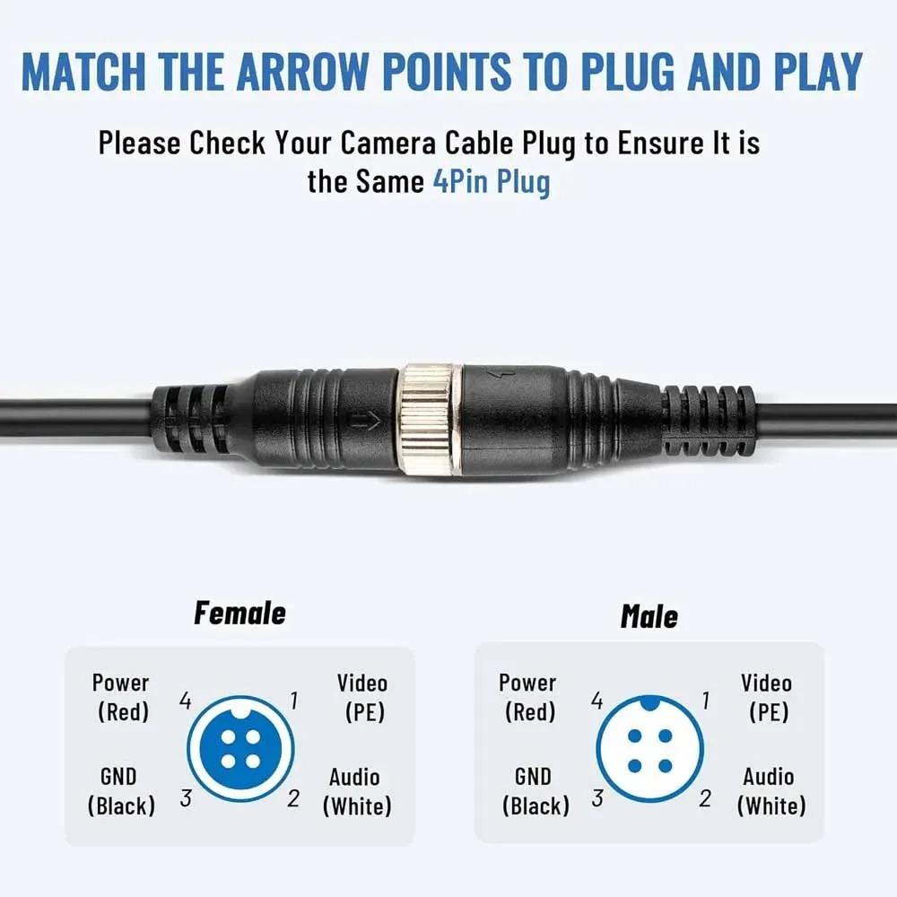 Bileeko Rca/AV to M12 4 Pin Car Adapter Cable, 4 Pin Male to Rca Female with Dc Male Connector, Compatible with Displays and Cameras