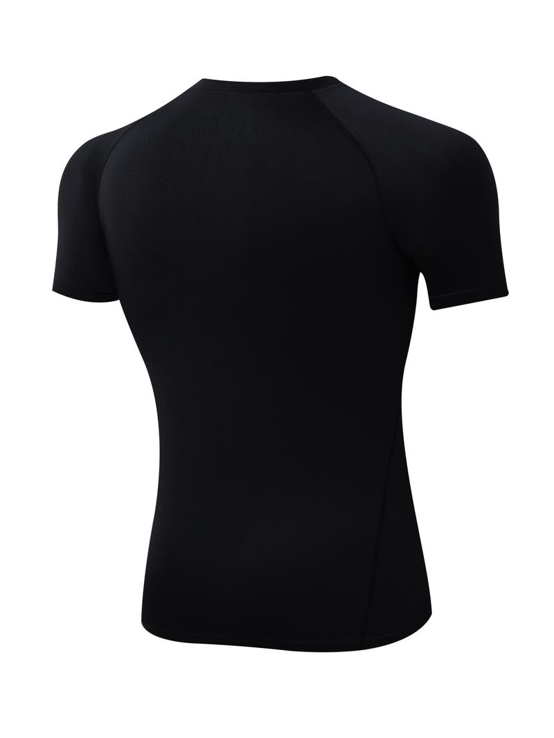 Men's Round Neck Sports Tee, Summer Clothes Tight Athletic Compression Shirts Quick Drying Breathable Crew Neck Short Sleeve T-shirt for Gym Workout Running, Casual Sporty Top