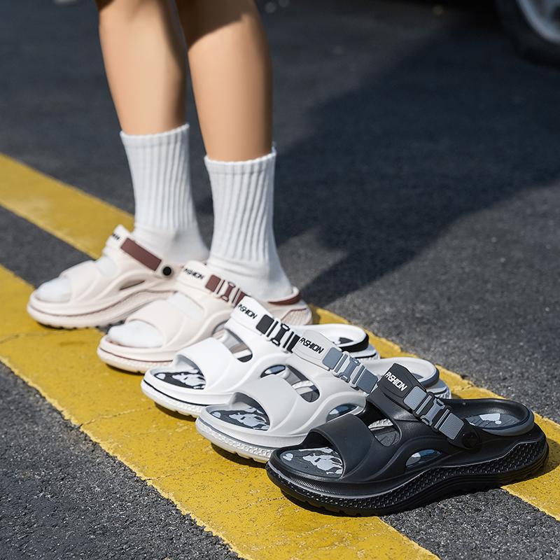 Men's Outdoor Beach Slippers, Thick Sole Height Increase Anti-Slip Eva Cushioning, One-Click Comfort Trendy Home Wear