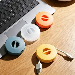 [HUOMAQFAN] 4Pcs Round Cable Management Boxes, Retractable Portable Cord Organizers, Flexible Wire Storage Solutions for Home Office