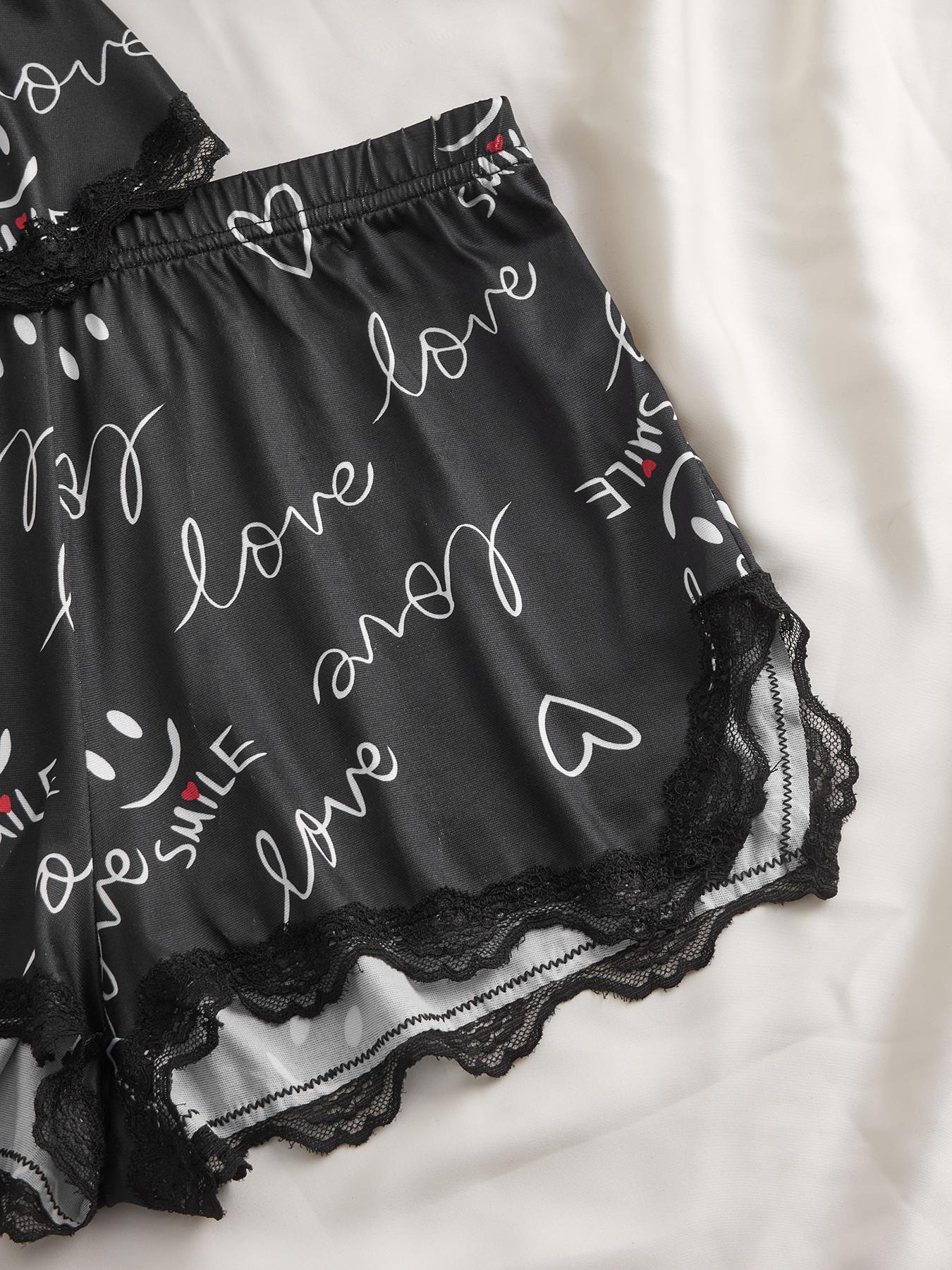 Women's Sleepwear Set with Shorts, Casual Fitted Design, All-Season Comfortable Loungewear, Plain Pattern, No Ca Prop 65 Warning, Heart, Lightweight