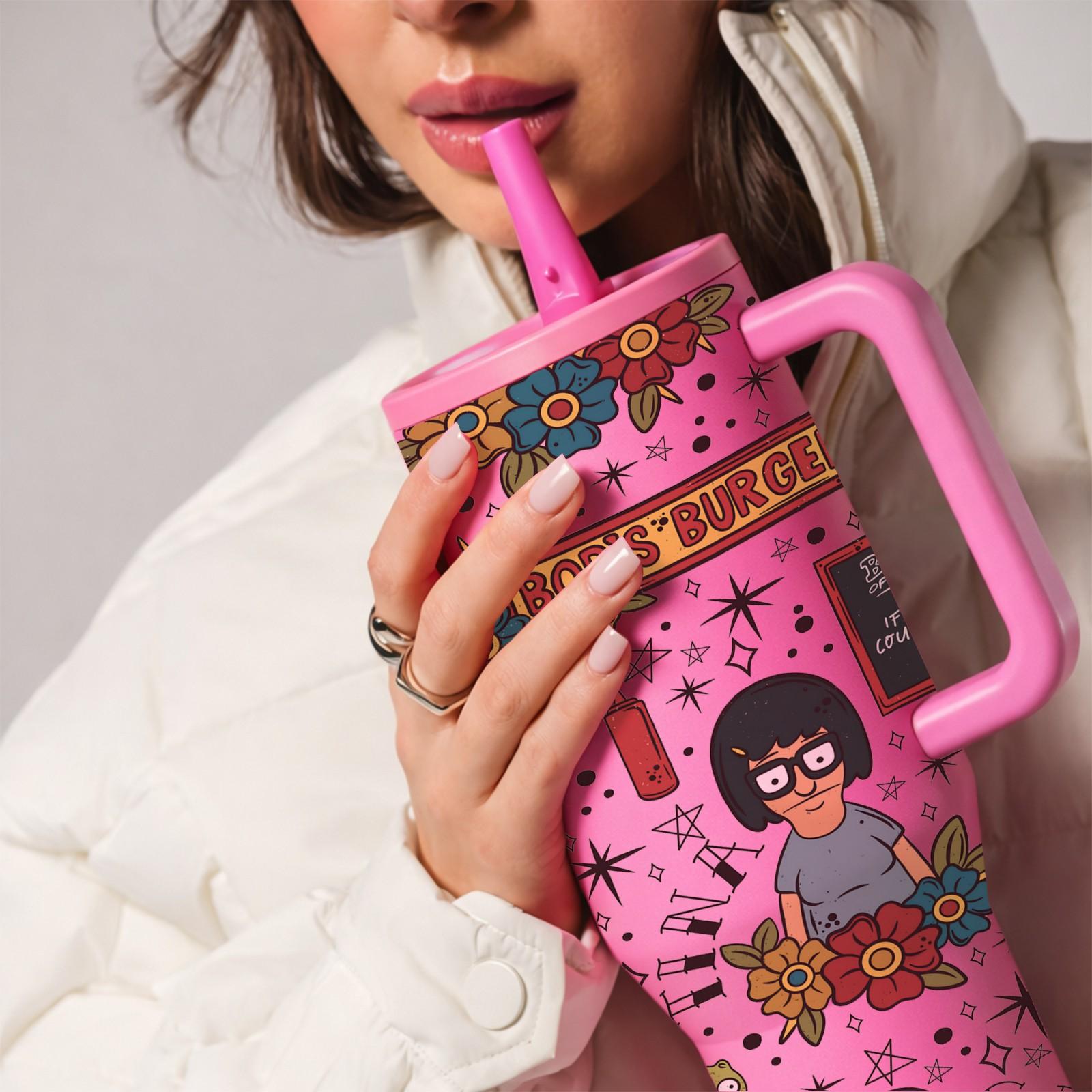 1 PC 40oz Leakproof Insulated Tumbler With Handle And Lid, Double Wall Stainless Steel Travel Mug, Leak Proof, Keeps Drinks Hot 12H Cold 24H, Cartoon Burger Family Print Cup, Large Capacity Thermal Mug, Flasks For Iced Coffee, Water, Gifts For Women Men