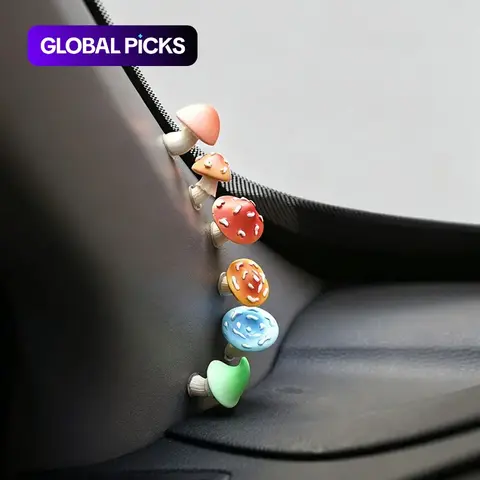 6-piece set cute cartoon mushroom car dashboard decor, fun car Interior accessory, perfect for vehicle decoration, adds personality to your ride, Car Accessories Cute #GLOBAL PICKS
