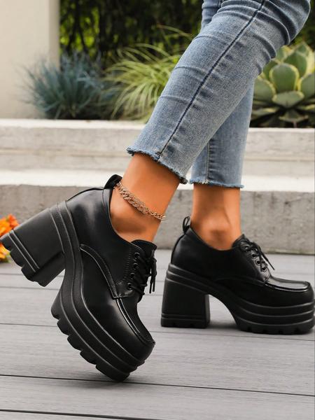 Women's Fashionable Lace Up Platform Shoes, Casual Comfortable Thick Sole Shoes for Daily Wear, Female All-match Trend Shoes for Daily Wear, Girl, Elegant Heeled Shoes