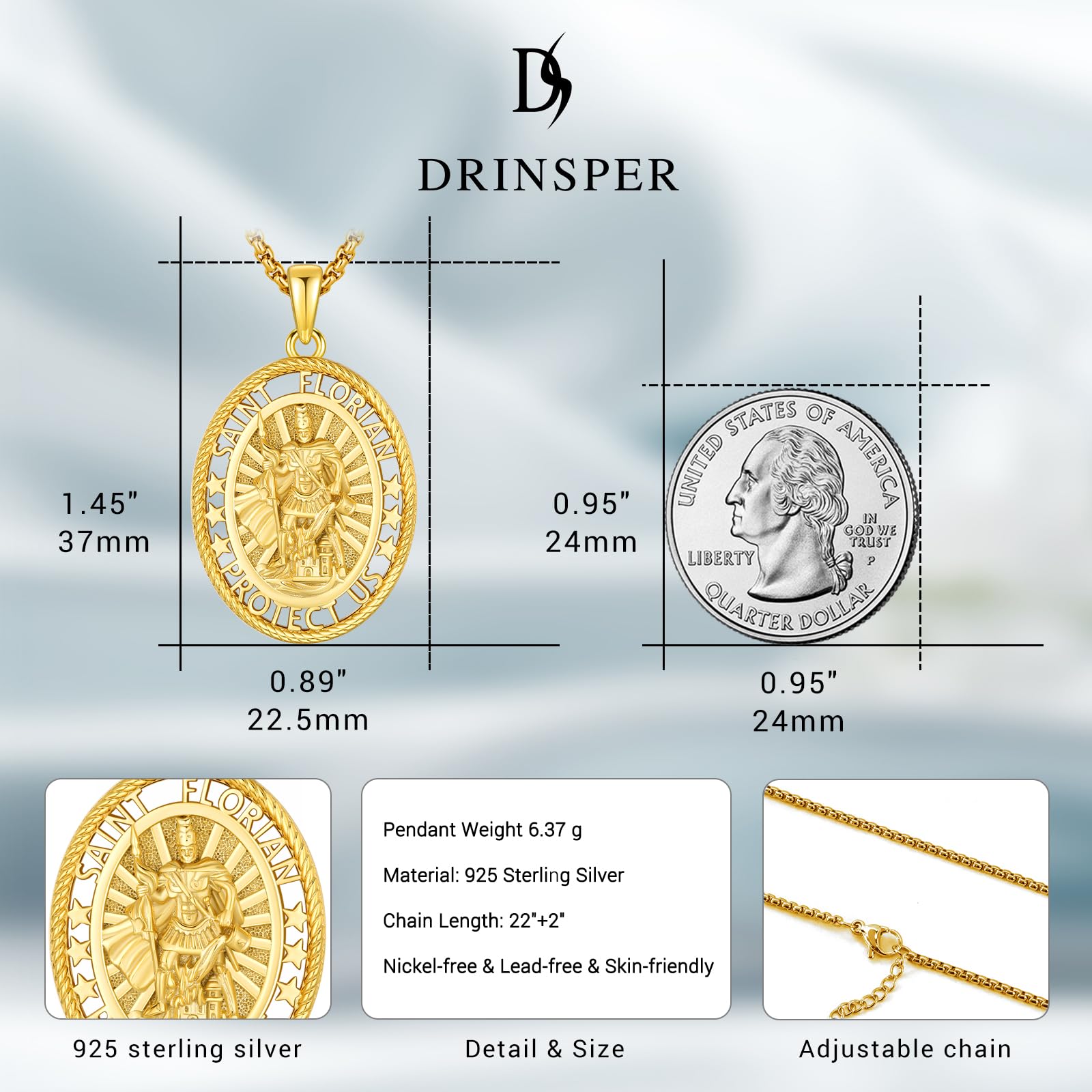 Thanches St. Florian 925 Sterling Silver Cross Necklace Religious Pendant Amulet for Men Women  Patron Saint of Firefighters Amulet Protection Perfect Jewelry Gift