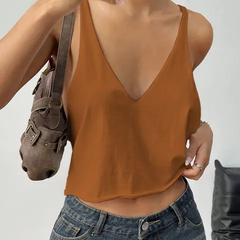 Women's Plain Simple Tank Top, Deep V Neck Loose Fit Slimming Top, Lightweight Sheer Fabric, Casual Short Sleeveless Shirt, Solid Tank Top
