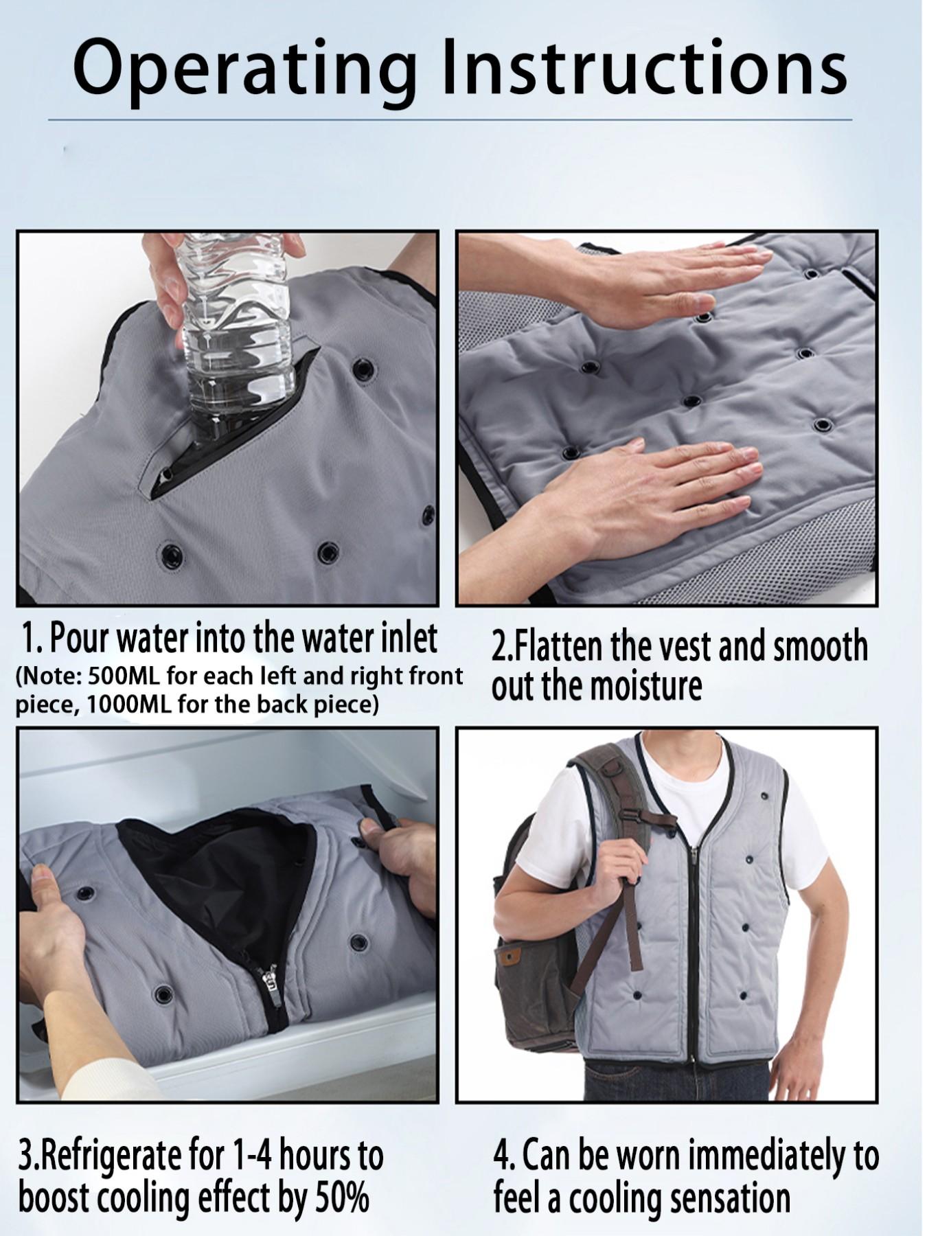 Men's Outdoor Casual Work Plain Color Vest Gilet, Physical Steam Cooling Inner Layer, Fitted Style, One Piece, No Ca Prop 65 Warning