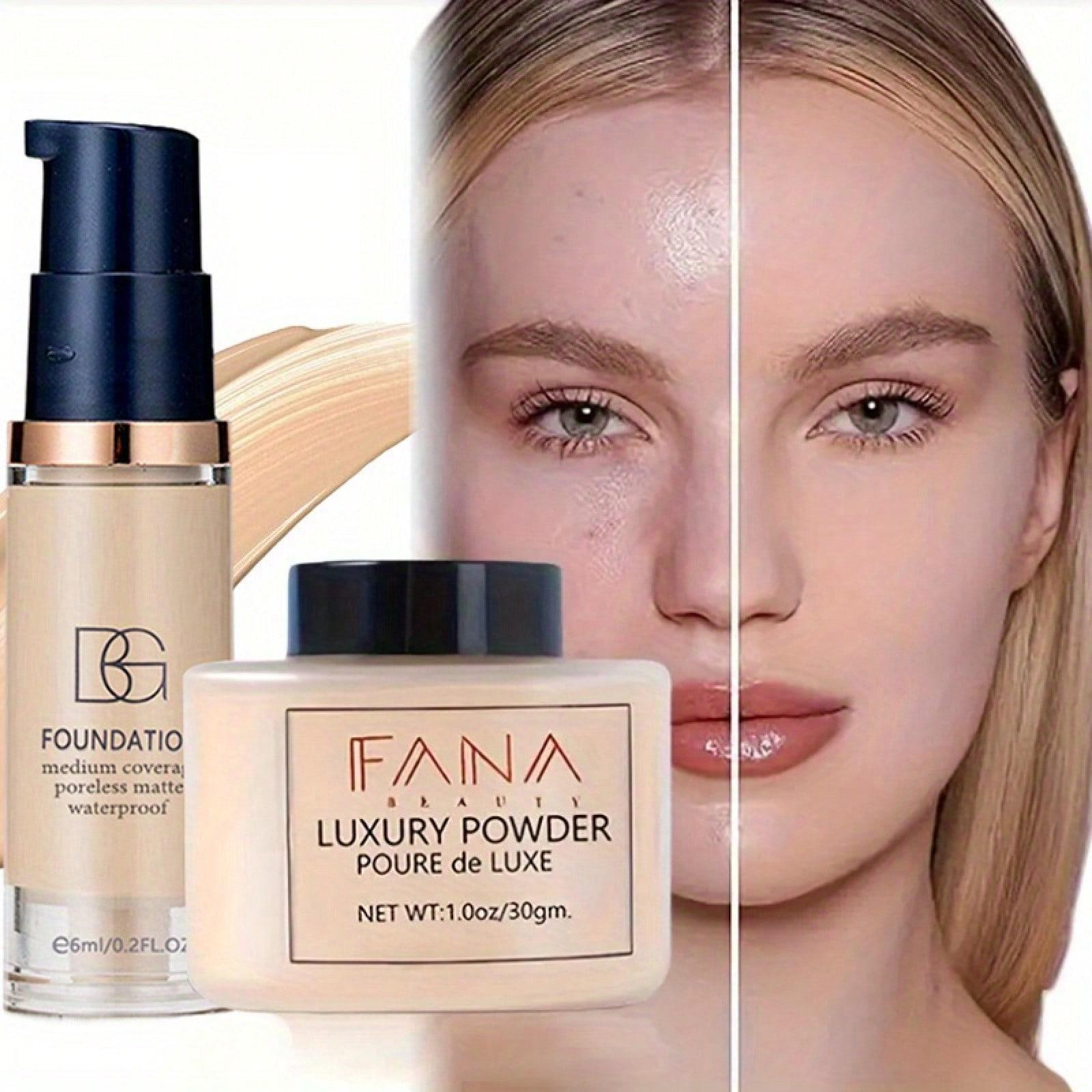 Beauty Glazed Summer Long-Wear Set: High-Coverage Matte Foundation + Instant Oil-Absorbing Loose Powder—Waterproof and Sweat-Resistant Travel 2-Piece Set