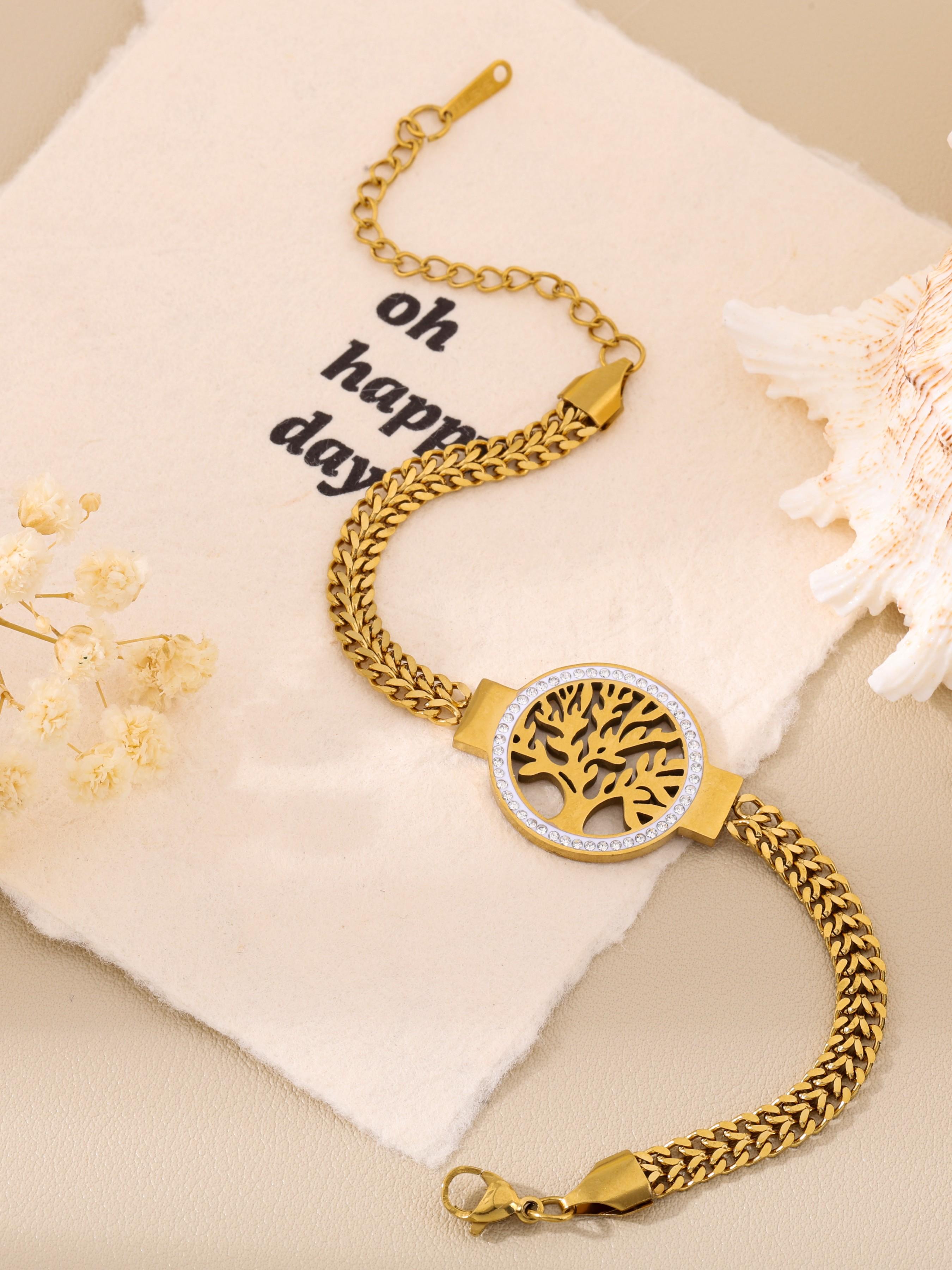 Elegant Zirconia Tree Bracelet, Life Tree Design, Versatile Jewelry Accessory for Everyday Wear, Enhance Your Layered Style