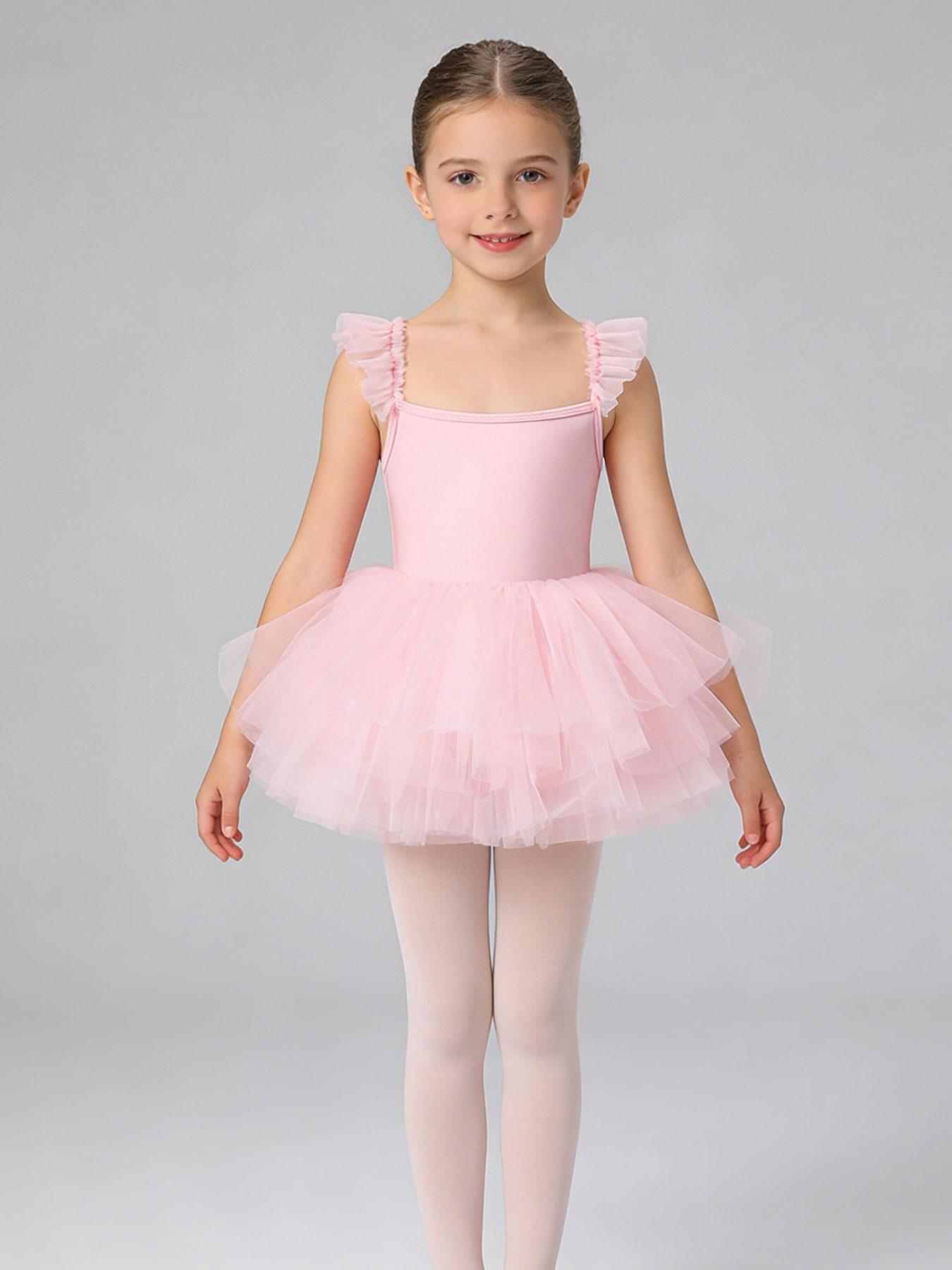 (New)Girls Birthday Party Dress with Ruffle Hem and Bow Design, Elegant Tulle Puff Skirt for Special Occasions, Fitted All-Season, Birthday Clothes(Gift)11