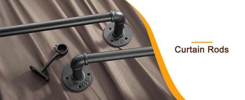 Inovaday Curtain Rods for Windows 1 Inch Industrial Curtain Rod, Wrap Around Black Indoor/Outdoor Curtain Rod, Room Divider Adjustable Curtain Rod for Bedroom Living Room Bathroom Black Outdoorfun