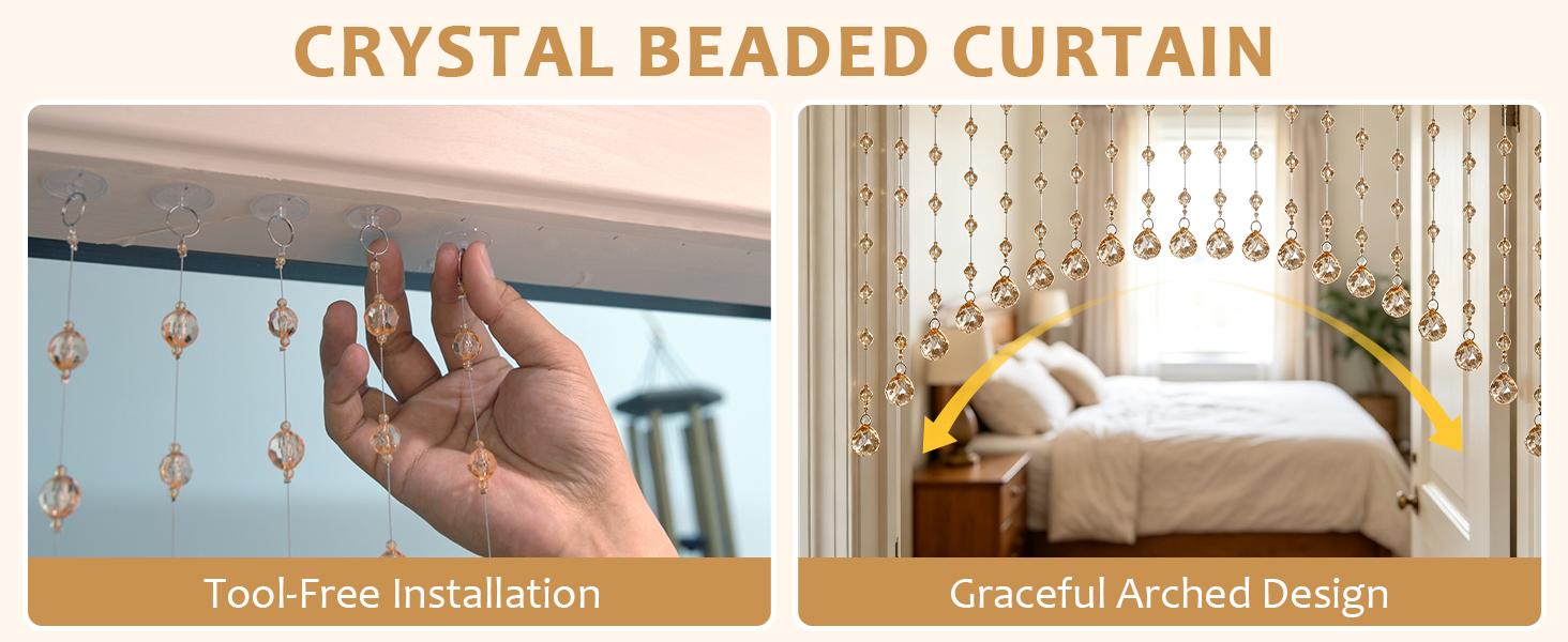 Crystal for Doorways, 20 Strings Arch Door Beads| Room Divider Bead Curtains, No Self-for Bedroom, Window, Closet, Entryway, Coffee