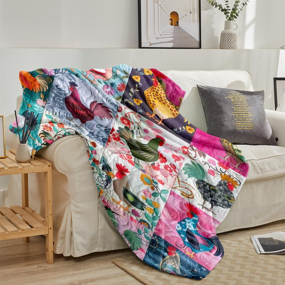 Cute Patchwork Chicken Pattern Blanket, Ultra Soft Flannel Throw Blanket, Shawl Blanket, Small Cover Blanket, Perfect Holiday Gift
