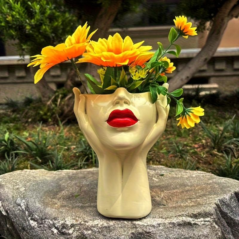 1 elegant resin makeup brush storage box with red lip design – lightweight synthetic resin cosmetic organizer, freestanding desktop storage for bathrooms or dressers, vanity table use