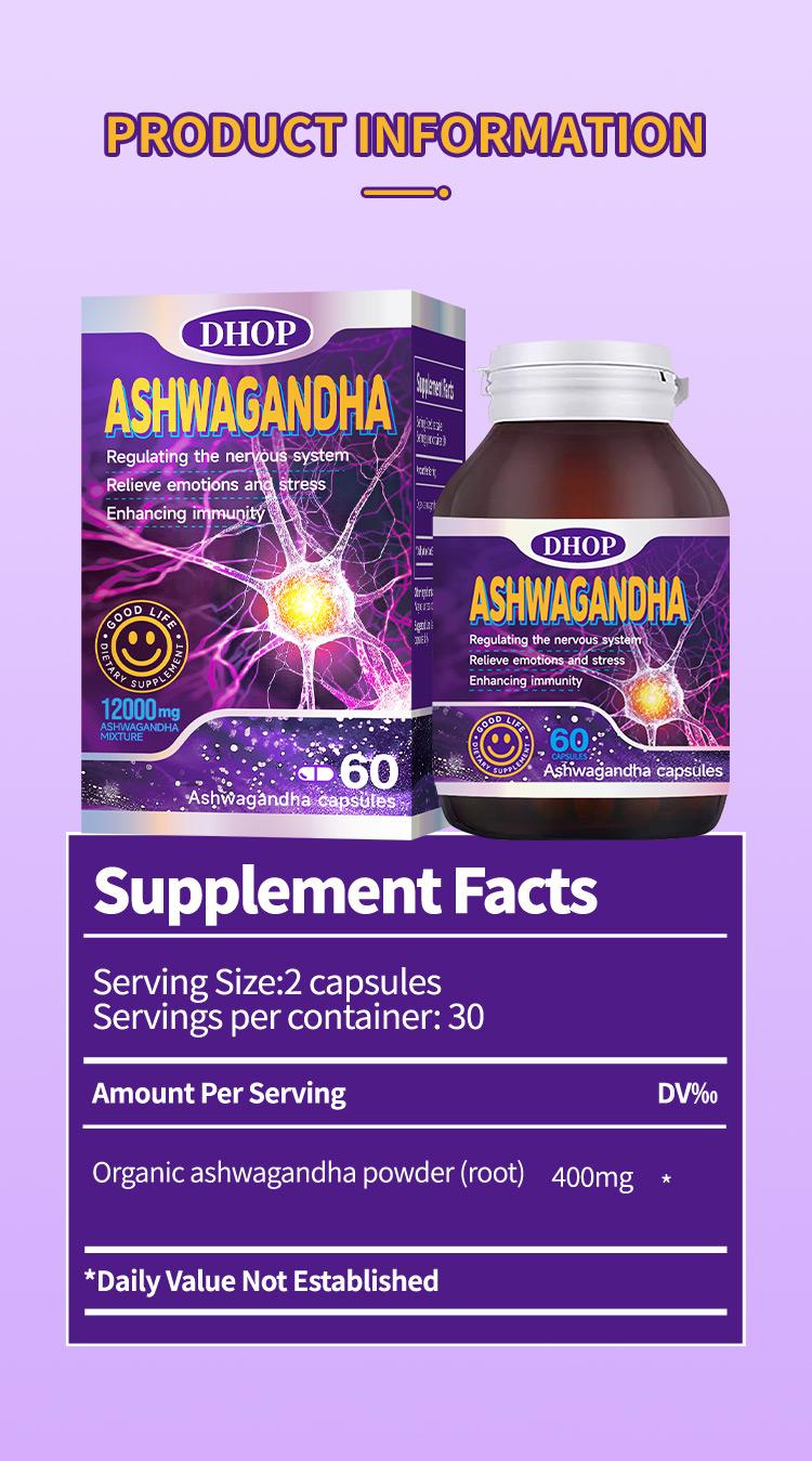 DHOP Premium Ashwagandha Capsules - 60 Count High Potency 5% Withanolides Extract for Nervous System Balance & Stress Relief