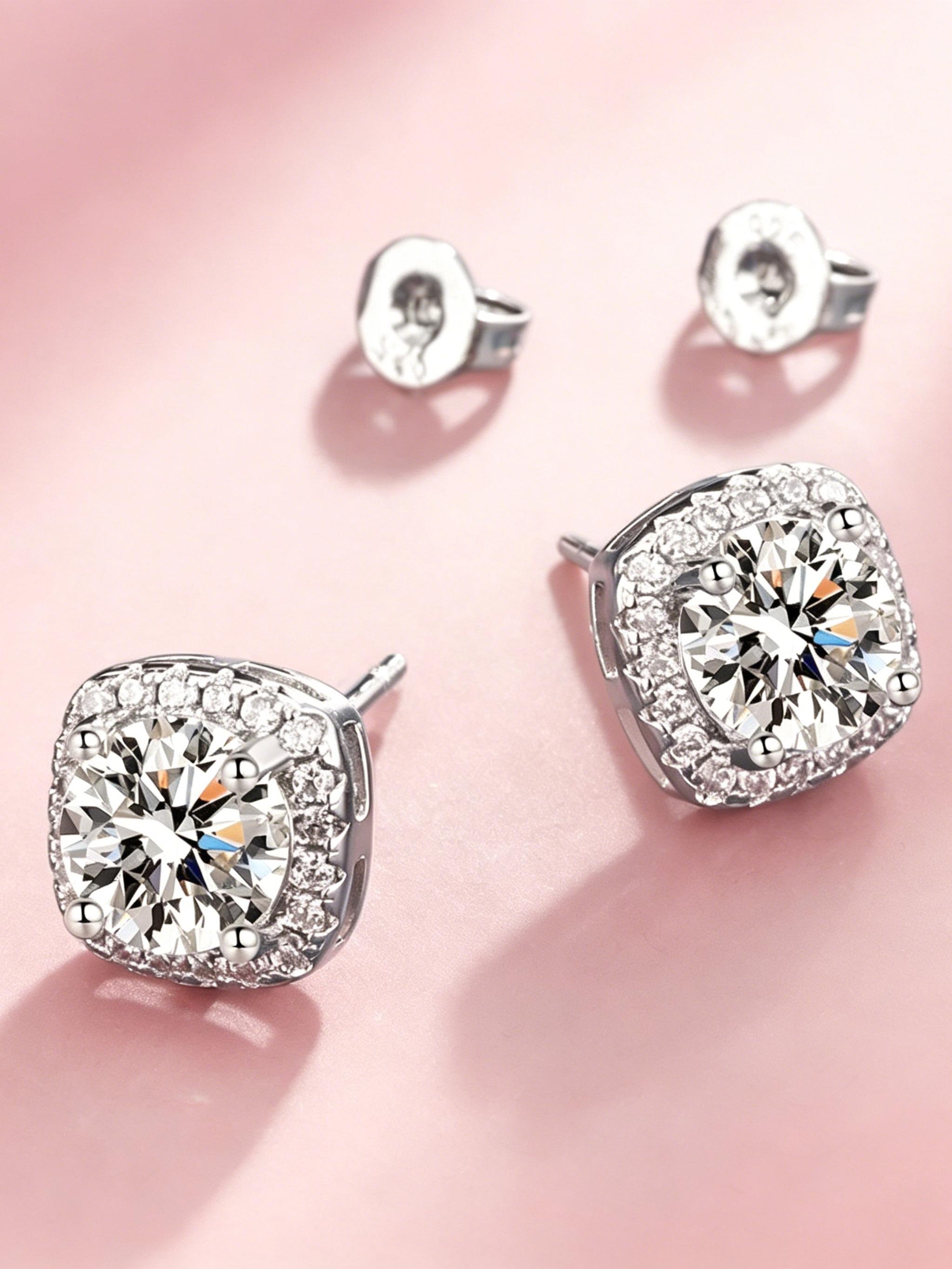 Square Zircon Earrings for Men and Women, Large Cubic Zirconia Studs, Durable Jewelry, Elegant Accessories, Wedding, Outdoor Wear