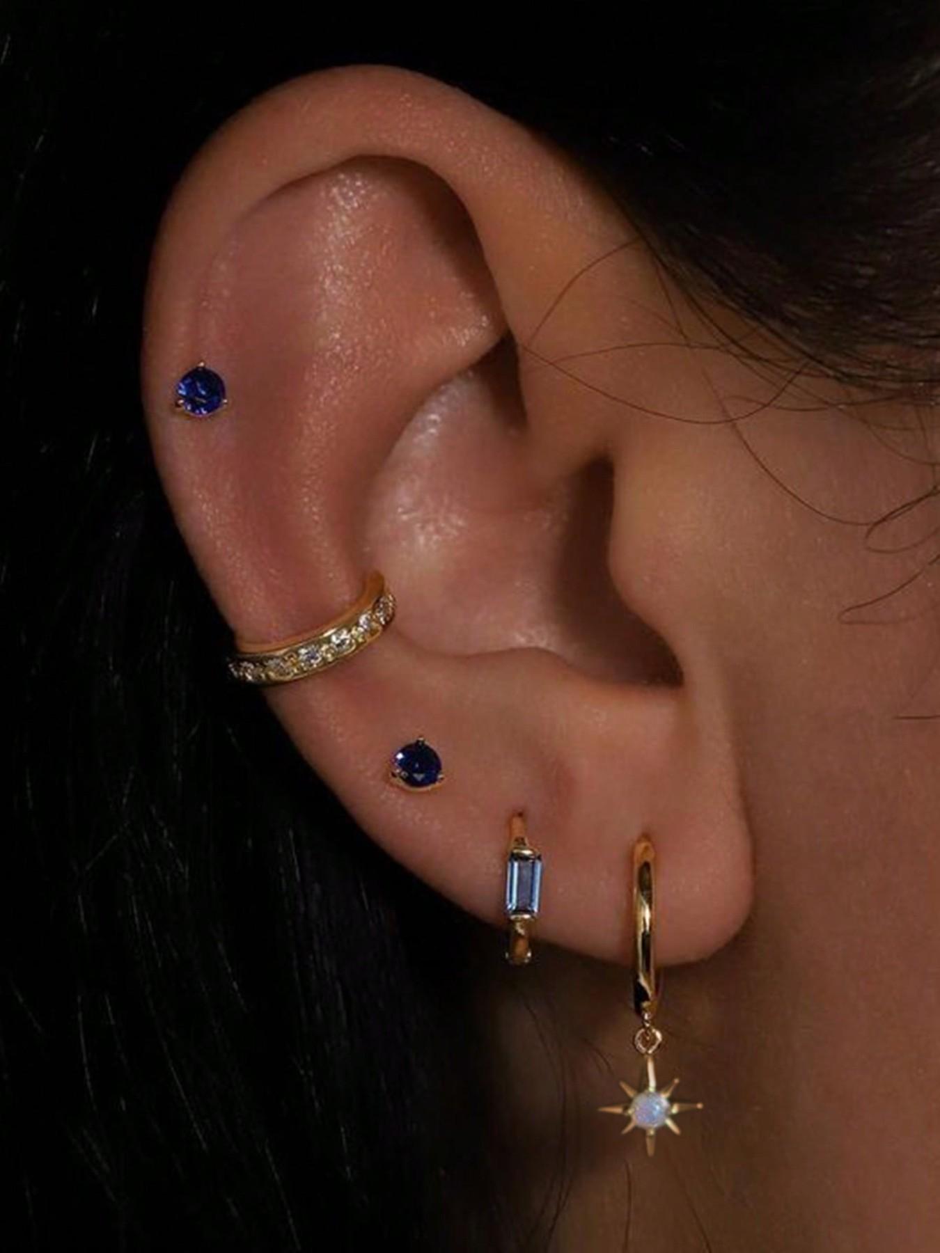 Women's Fashion Jewelry Set, Blue Artificial Zircon Earrings, Perfect for Music Festivals & Parties, Stylish Accessory