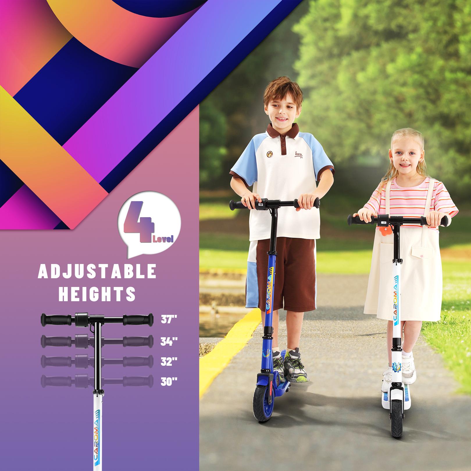 Caroma Electric Scooter for Kids Ages 6-14, 180W Motor & 10 Mph, 80 Mins Ride Time, Adjustable Height & Speed, LED Display & Colorful Lights, Kids Electric Scooter, Best Gift for Boys and Girls
