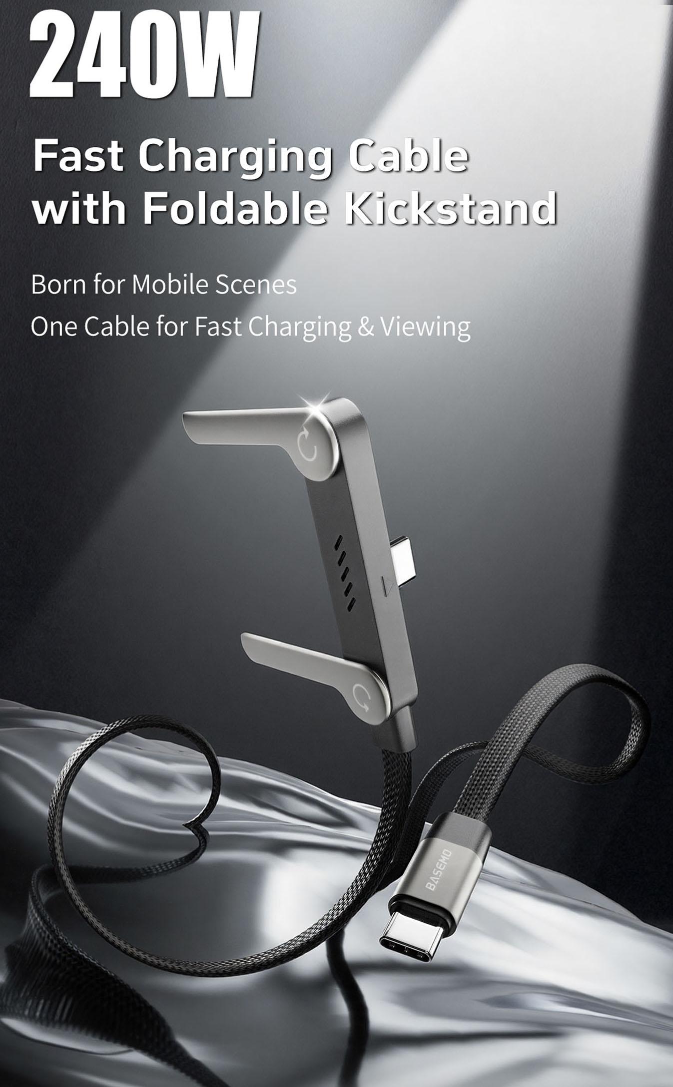 Fully Compatible Full Function Data Line, Adjustable Phone Stand Charging Cable, 240w Flexible Flat Cord for Various Devices