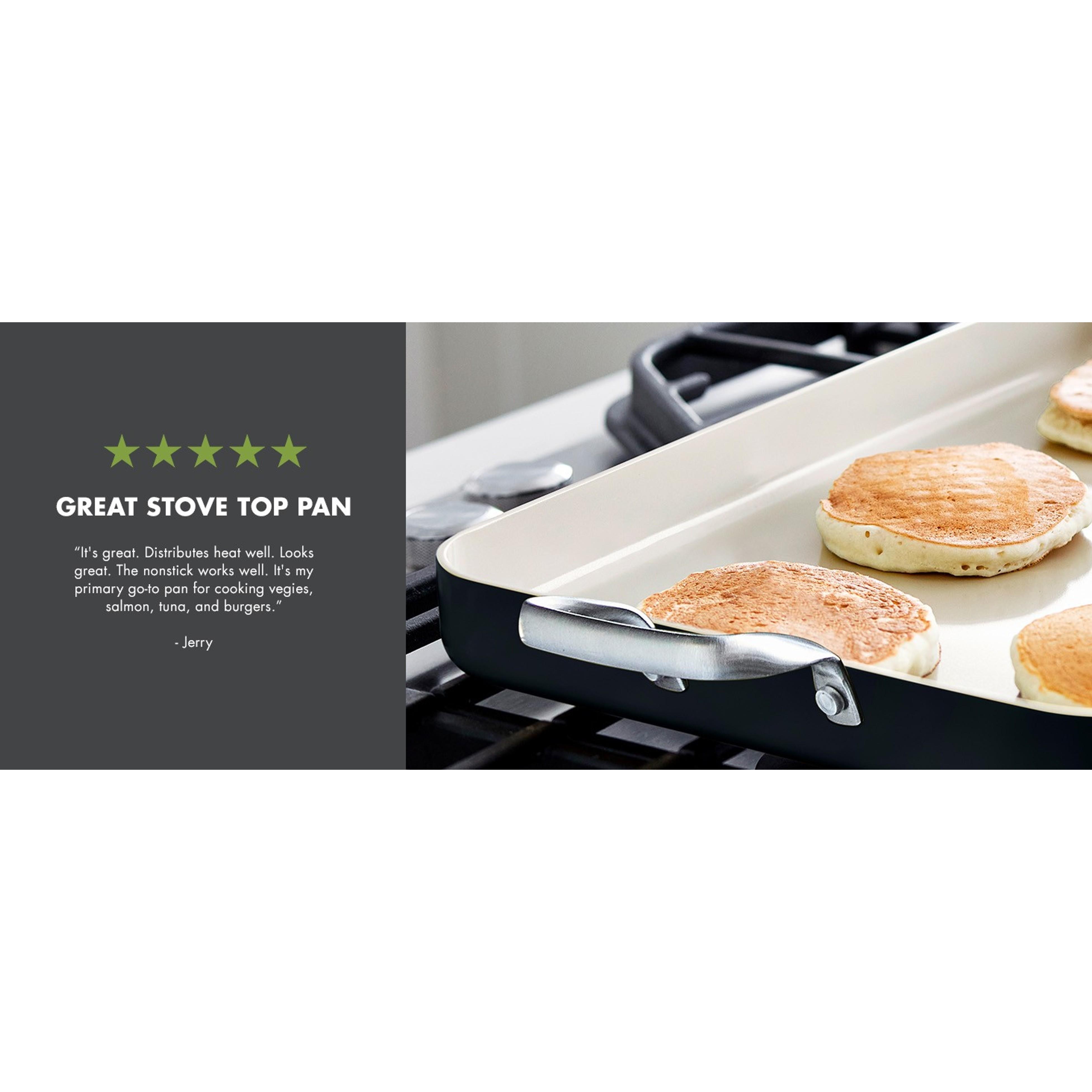 GreenPan Thick Rectangular 18in x 11in Double Burner Hard-Anodized Aluminium Griddle Cookware, Healthy Ceramic Nonstick PFAS-Free, Stainless Steel Handles, Stovetop Cook Use, Dishwasher-Oven-Broiler Safe, Black