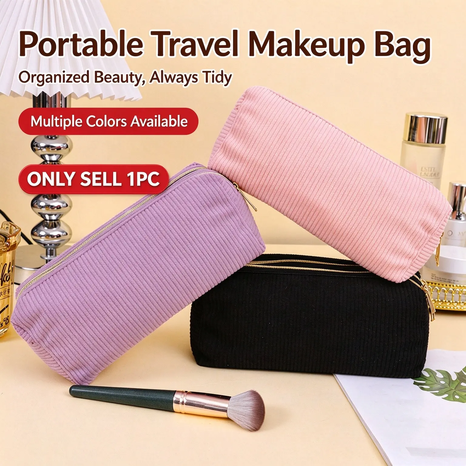Velvet Makeup Bag, Cosmetic Bag, Large Capacity Portable Travel Organizer, Business Trip Storage Pouch, Pen Case, Essential Accessories