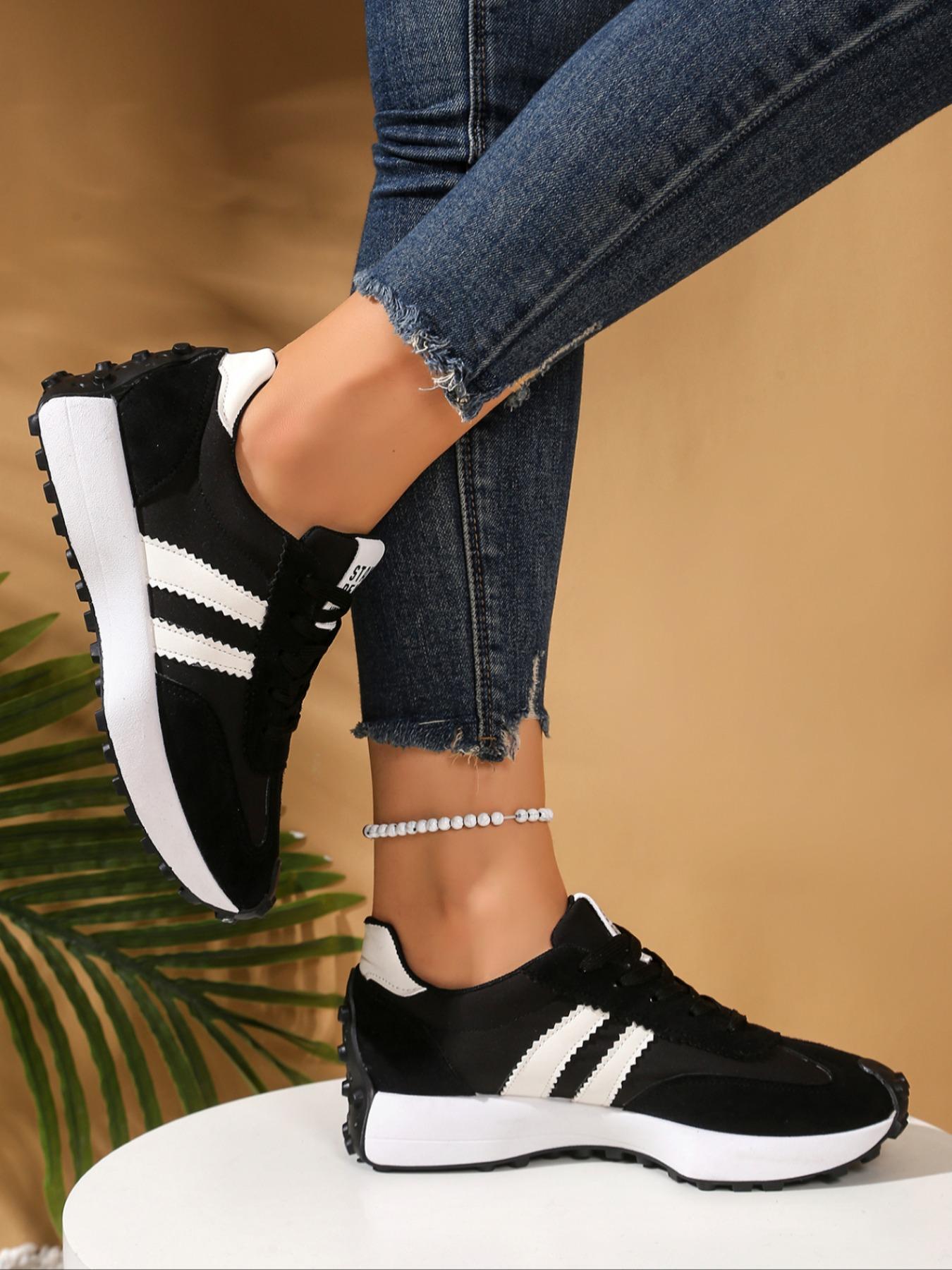 Women's Fashion Thick-Sole Sneakers, Breathable Walking Shoes with Comfortable Support, Casual Textile Upper & Rubber Outsole, Sneaker Streetwear for All-Season Wear