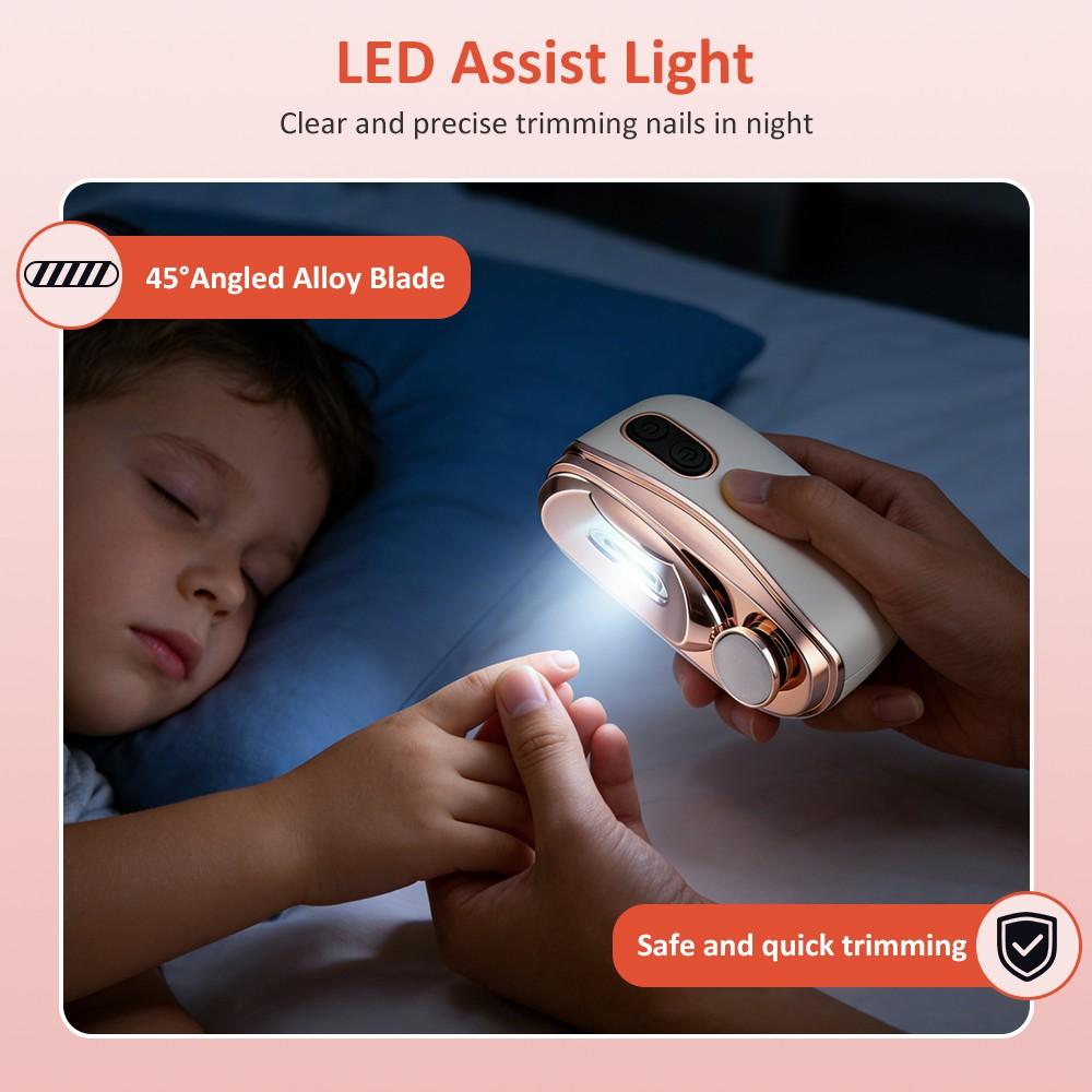 2 in 1 Electric Nail Clipper Polisher with Light Automatic Nail Cutter Clipper & Polishing Grinder Fingernail Toenail Trimmer 2-Speed Rechargeable